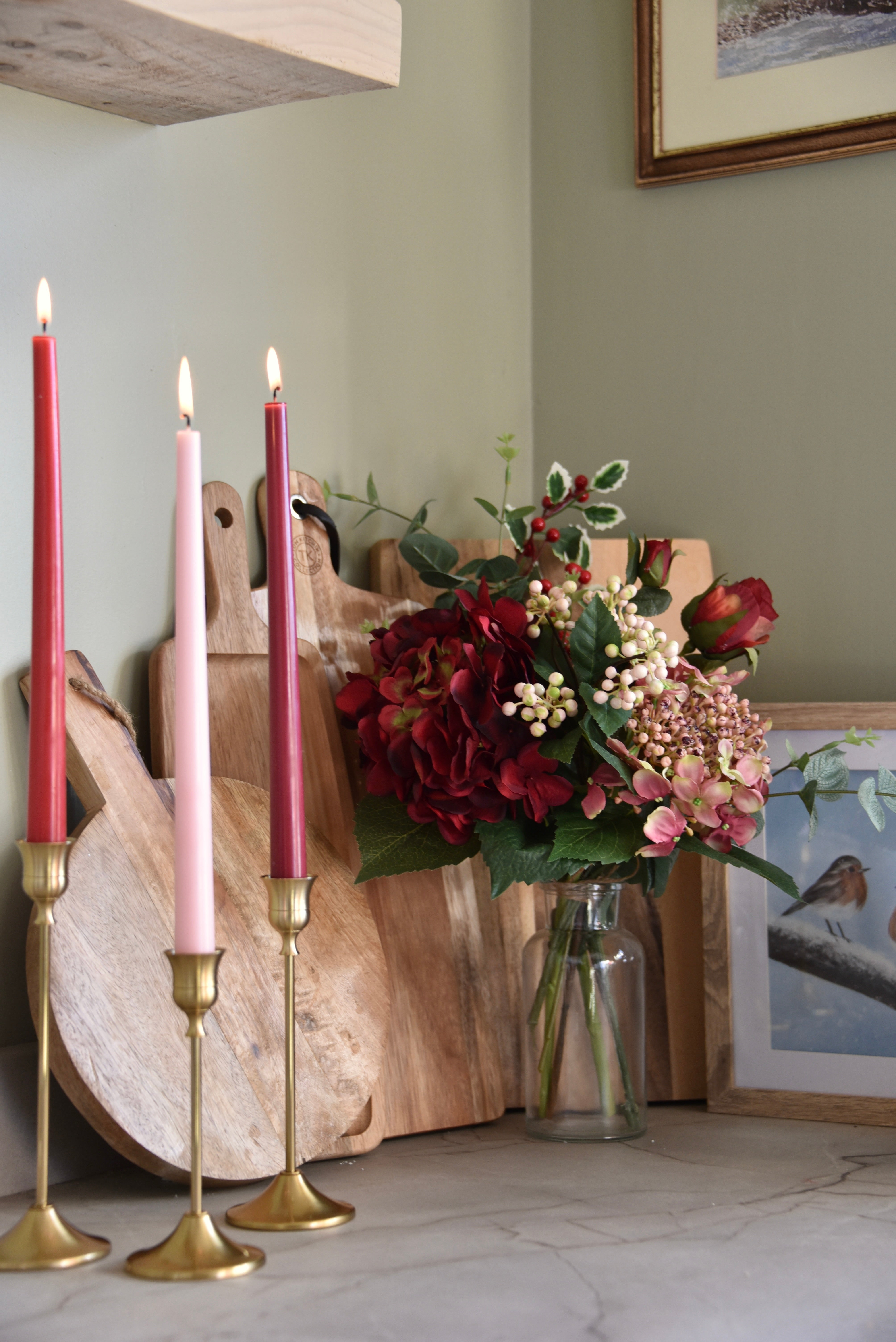 Winter Red Berry and Hydrangea Bouquet
