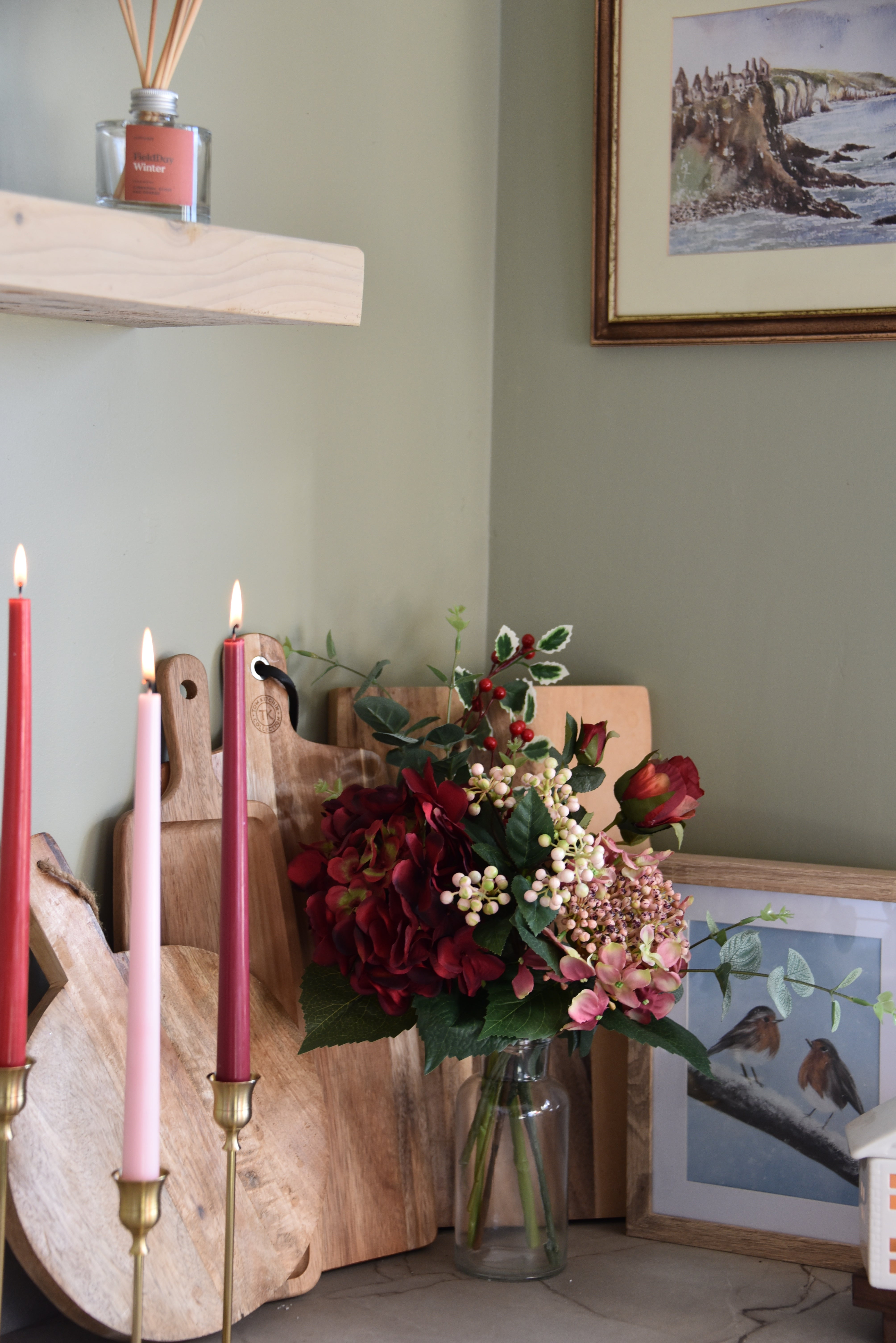 Winter Red Berry and Hydrangea Bouquet
