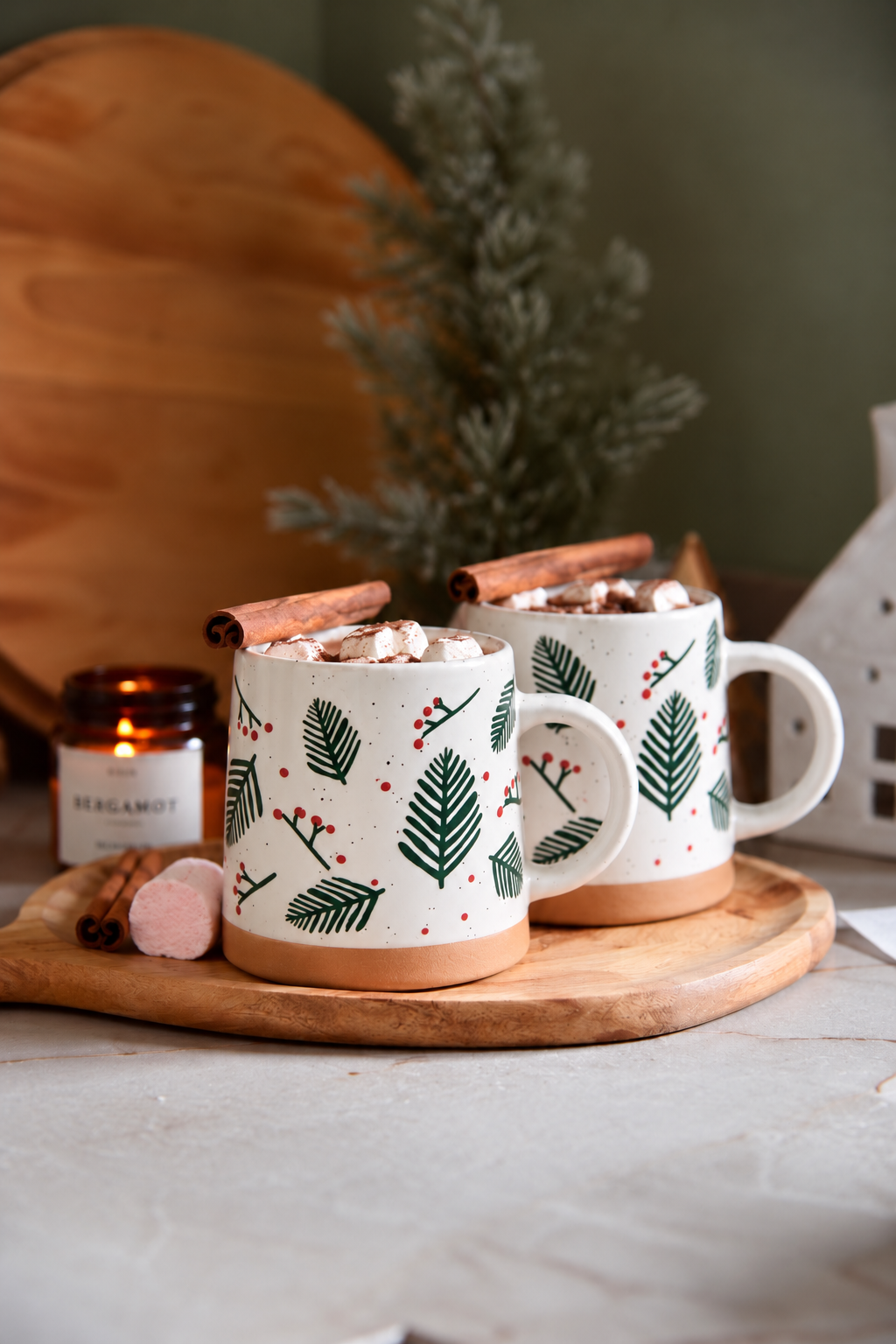 Embossed Pine Sprigs and Berry Mug