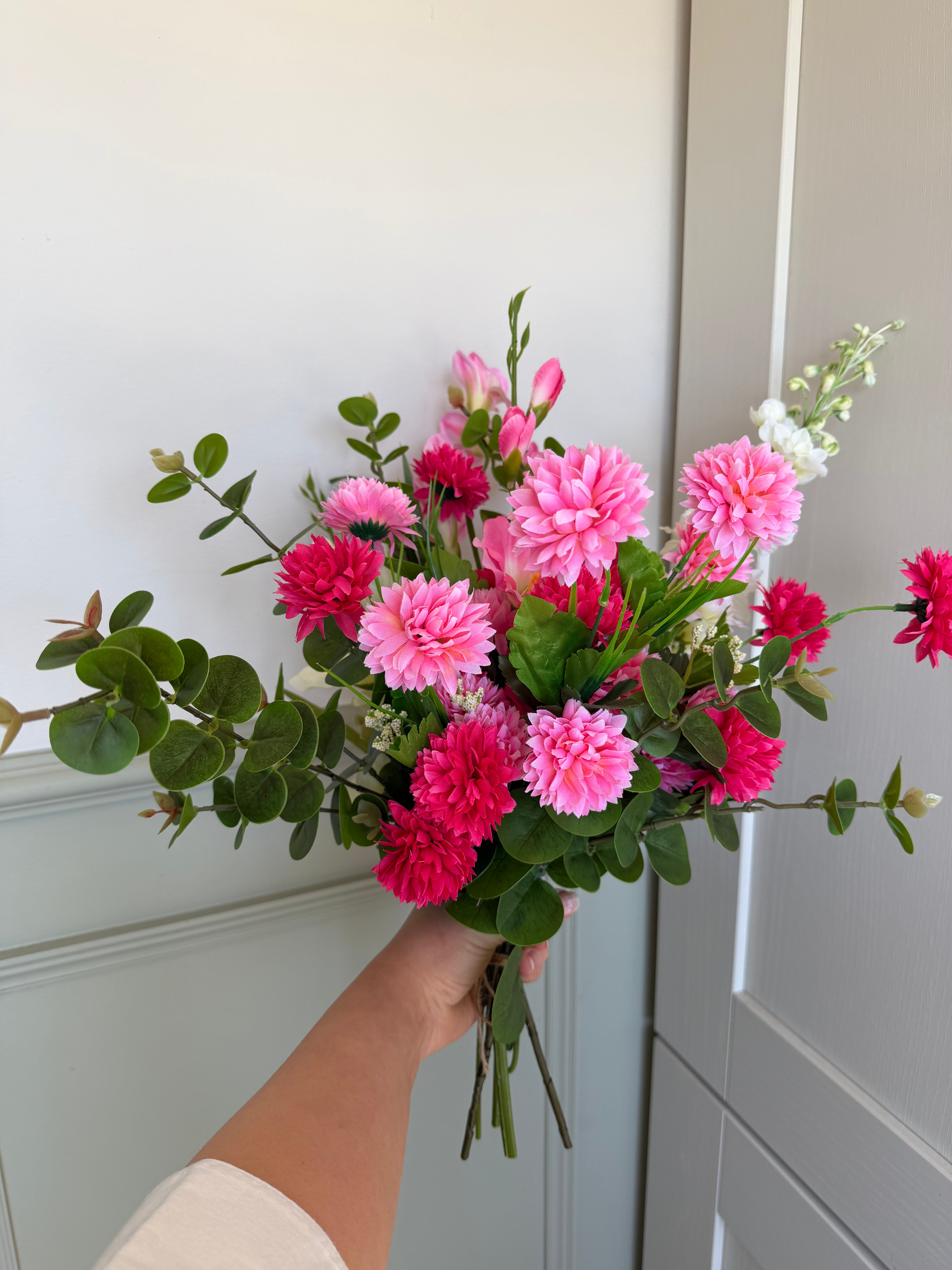 Pink Garden Glow- Chrysanthemum & Eucalyptus Bouquet