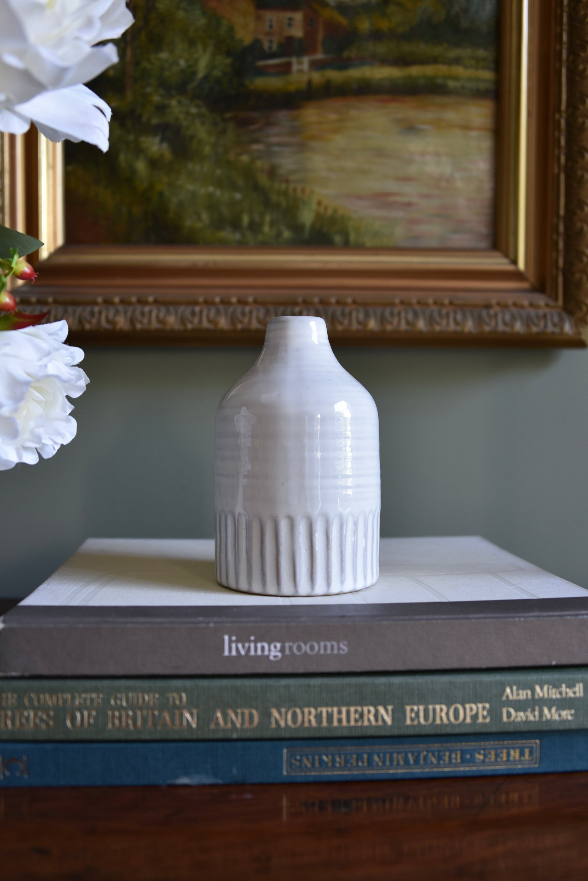Small Milky White Embossed Vase