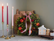 Winter Wreath with Velvet Pink Ribbon