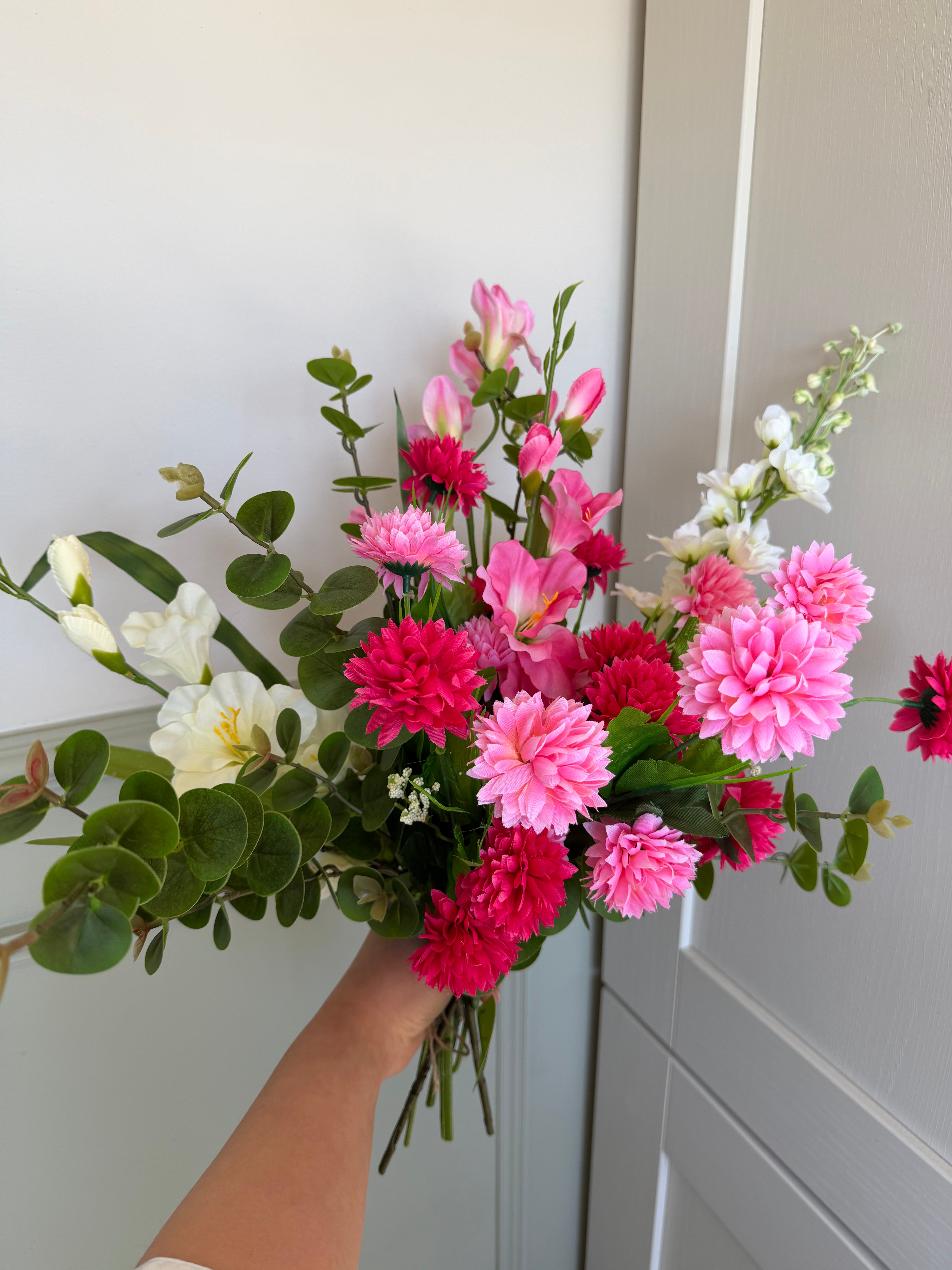 Pink Garden Glow- Chrysanthemum & Eucalyptus Bouquet