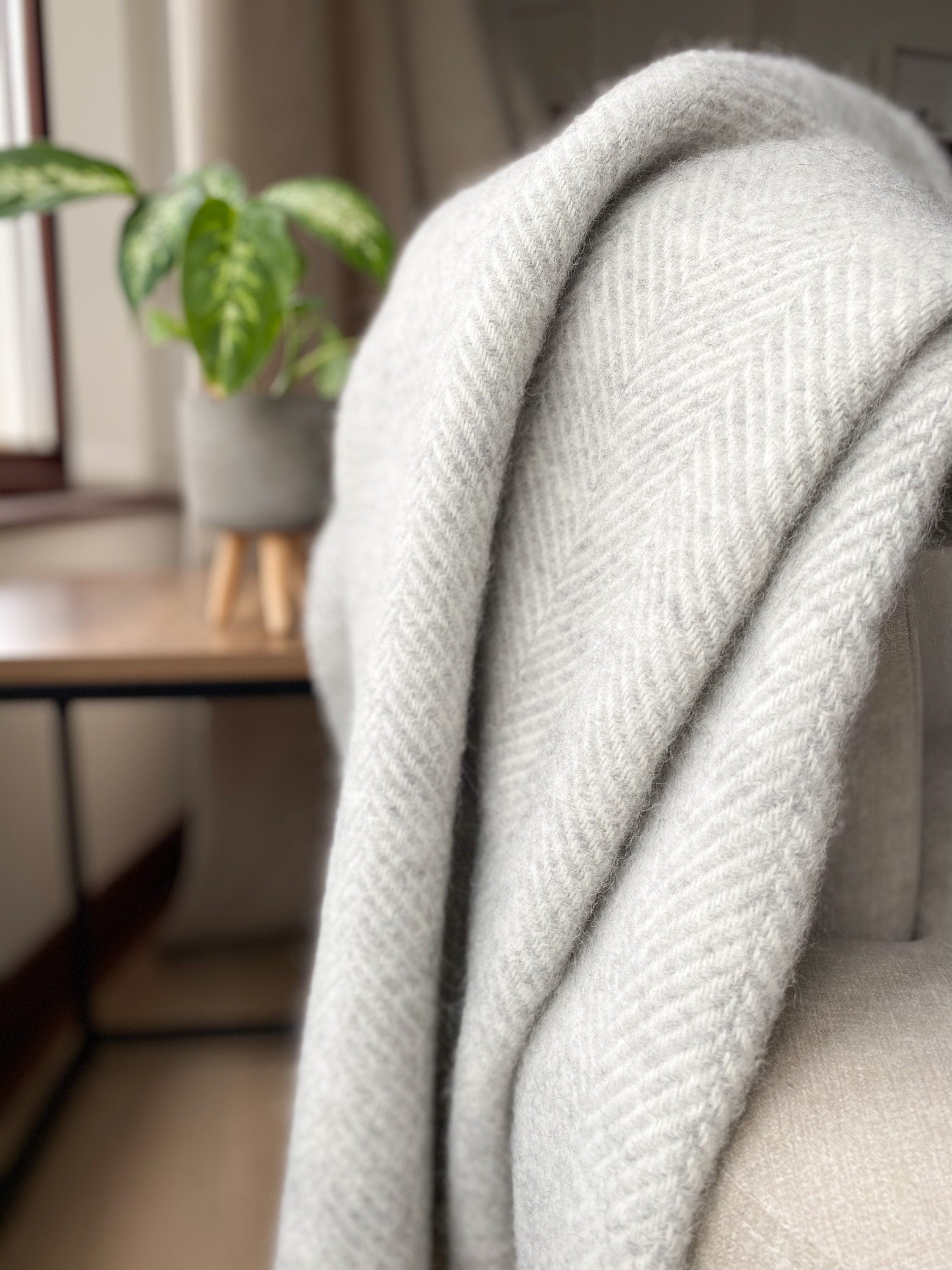 Fishbone Grey Wool Throw