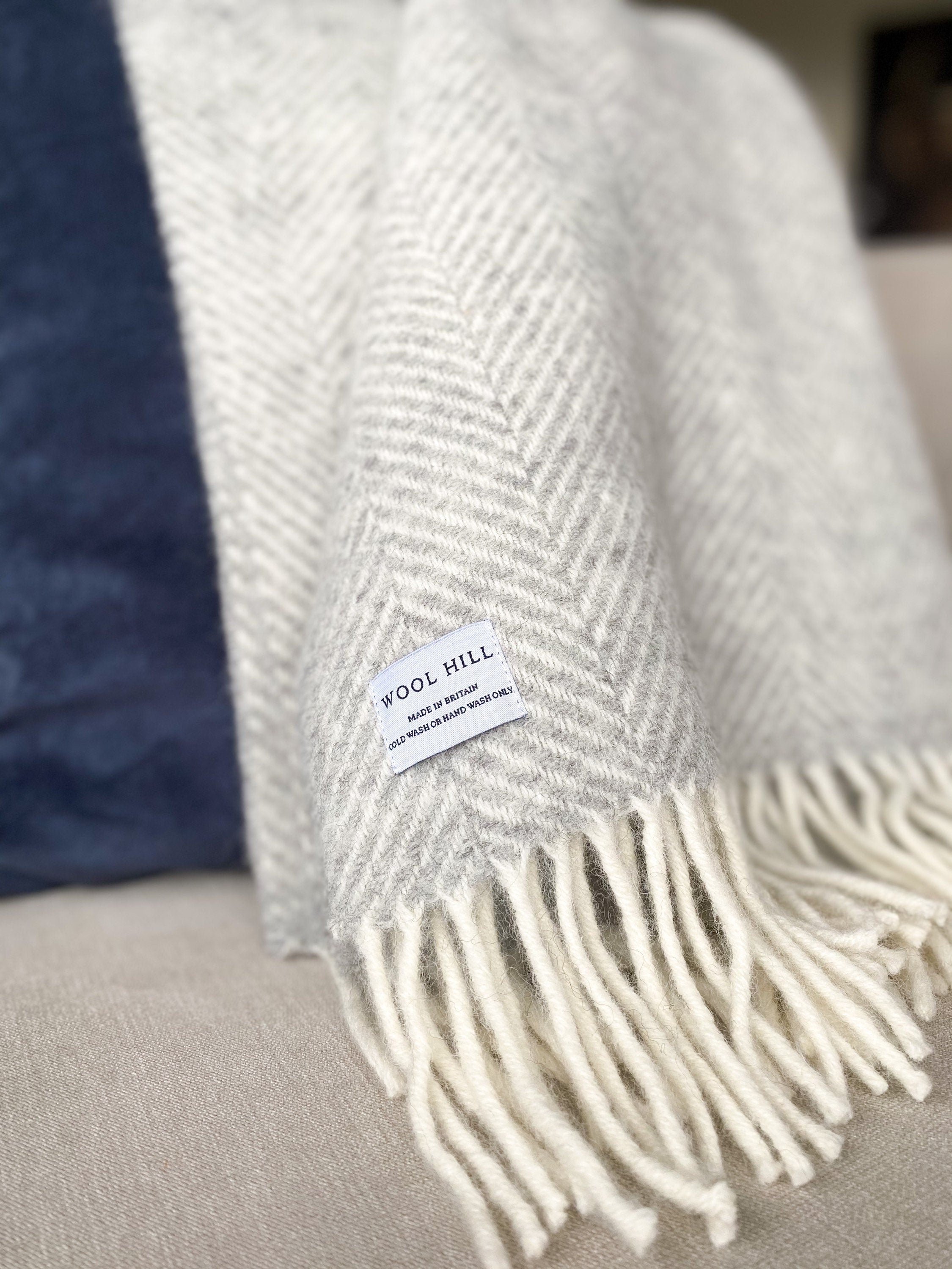 Fishbone Grey Wool Throw