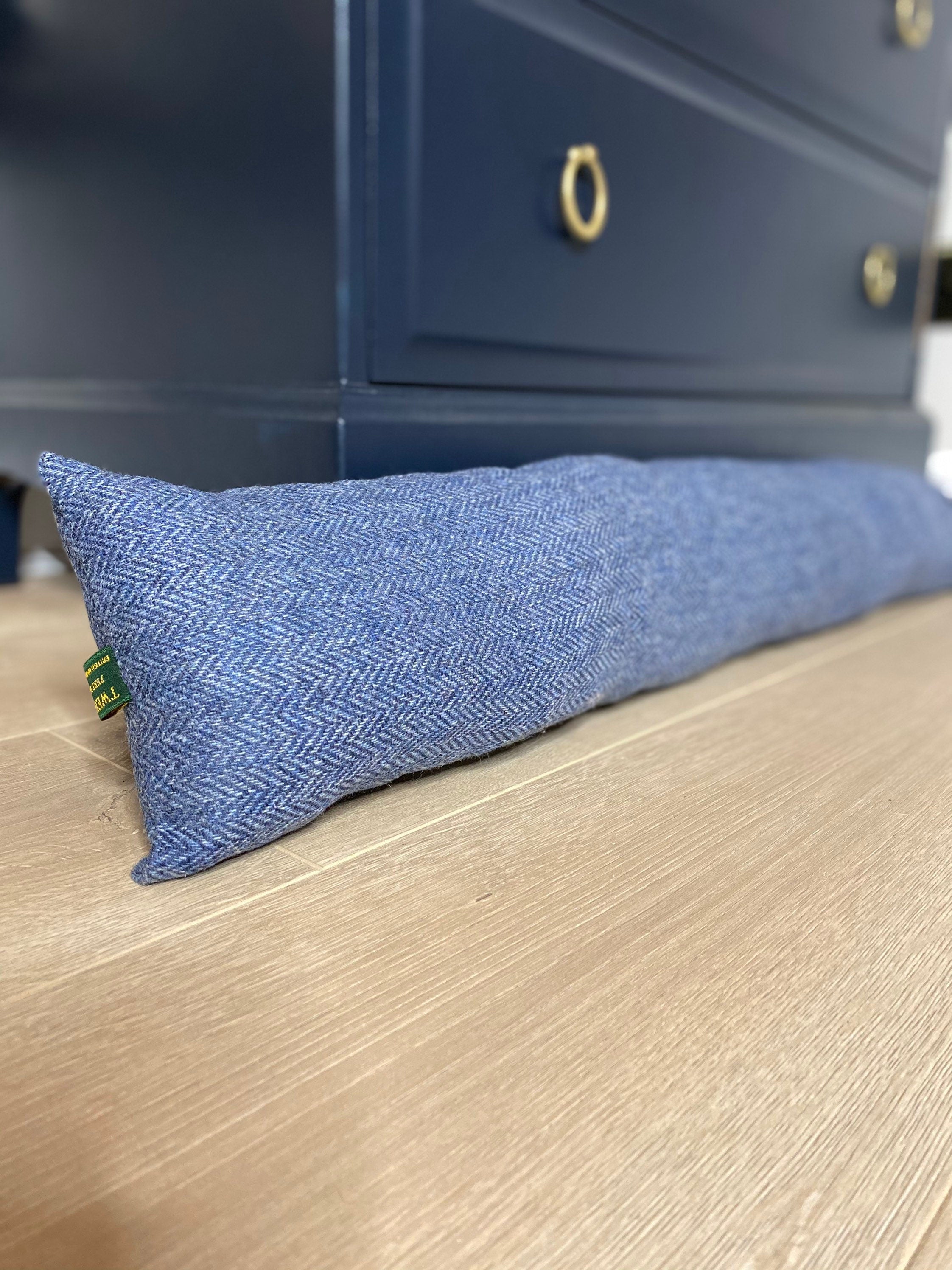 Navy Blue Herringbone Tweed Draught Excluder