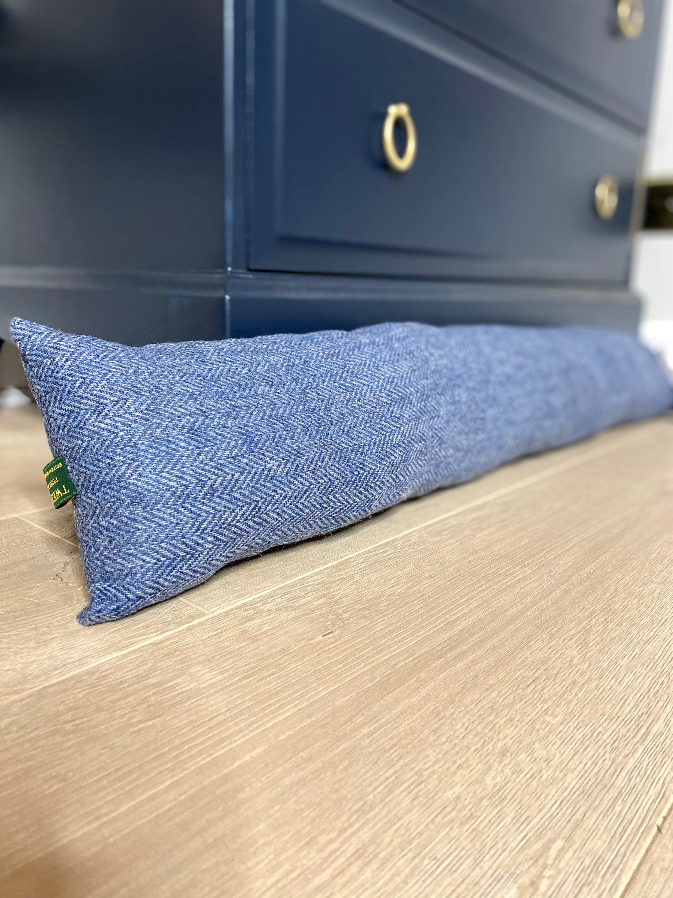 Navy Blue Herringbone Tweed Draught Excluder