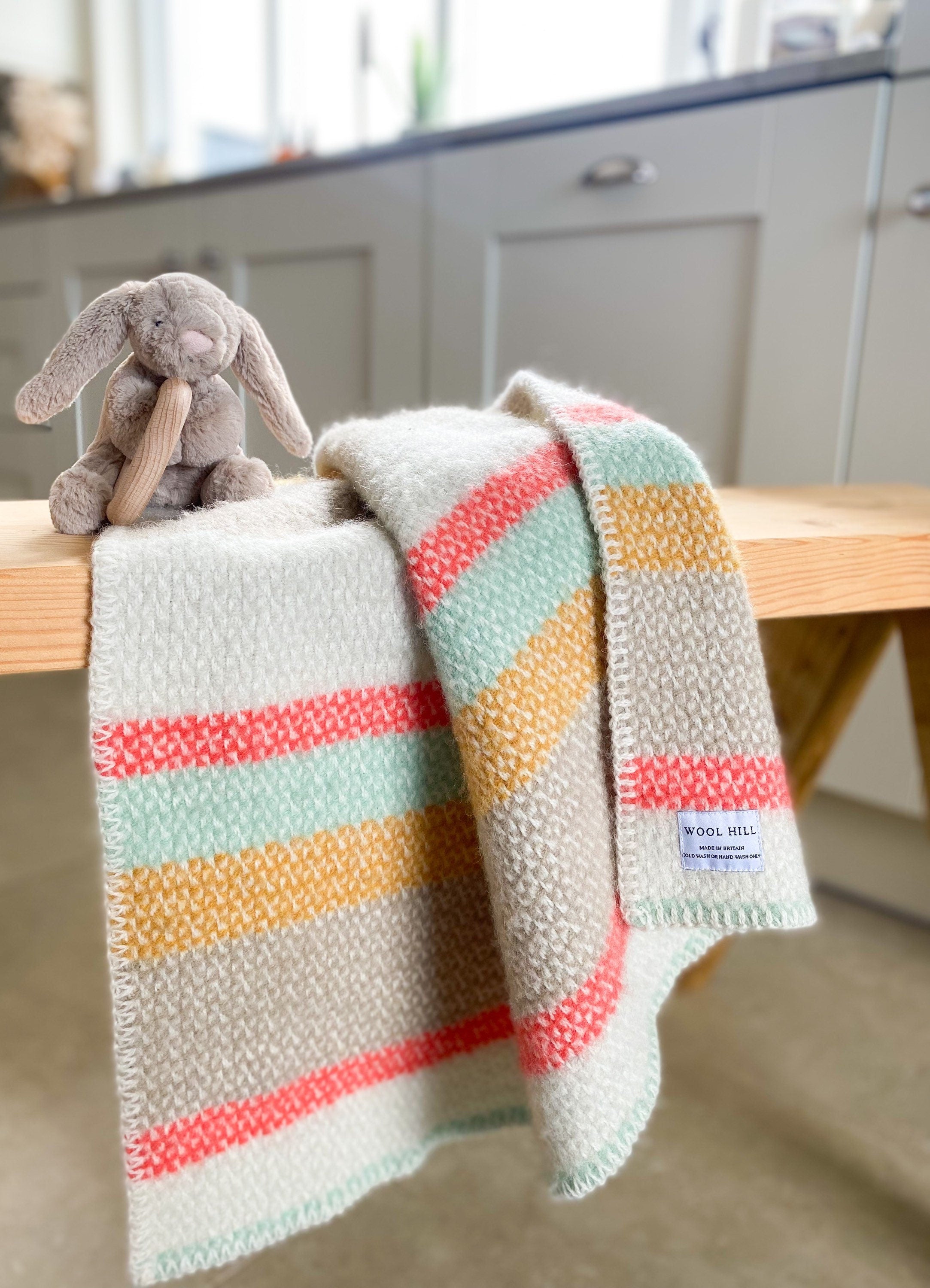 Pastel Stripe Wool Baby Blanket Gift Set