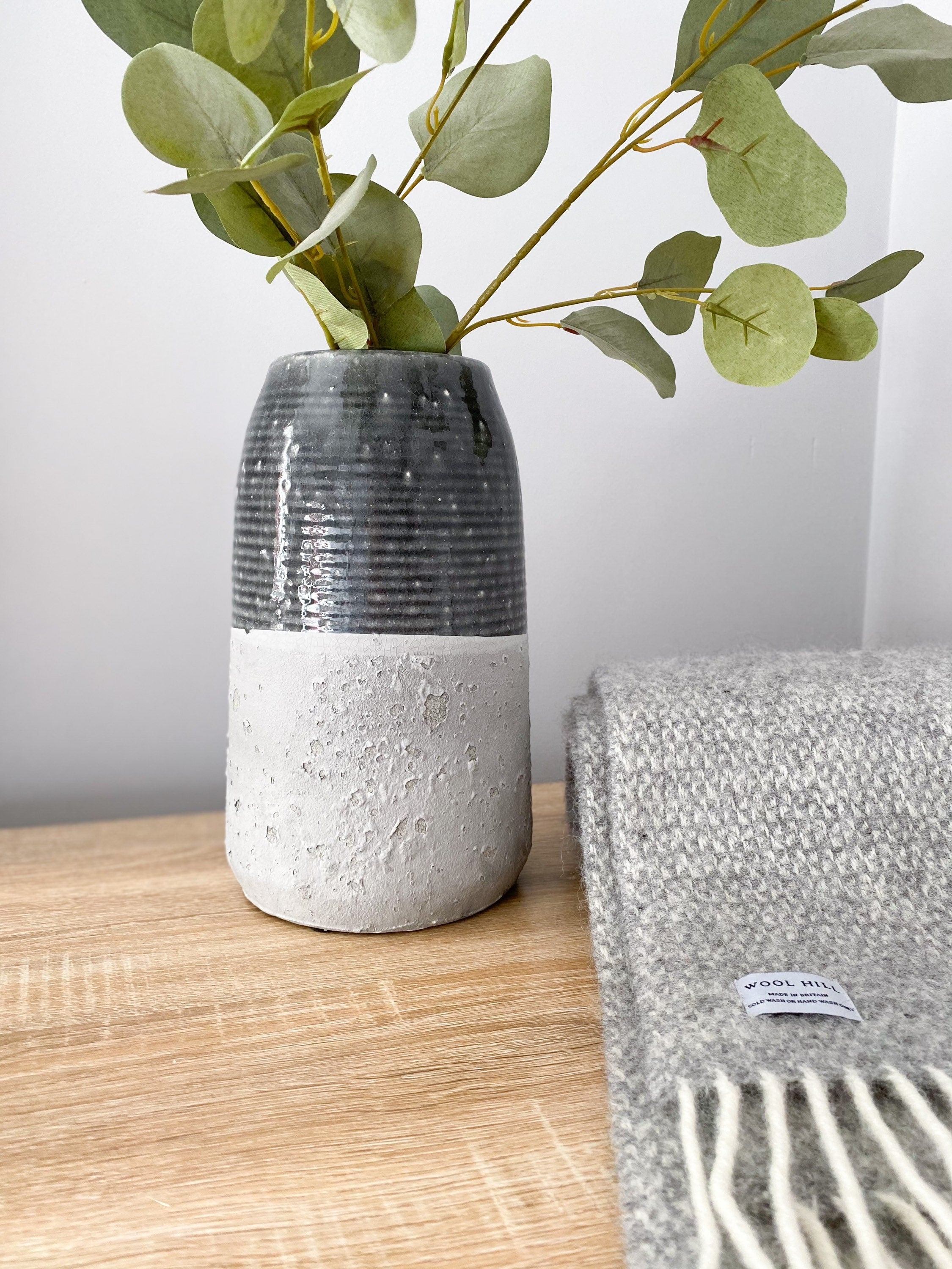 Grey and Charcoal Rustic Stoneware Vase