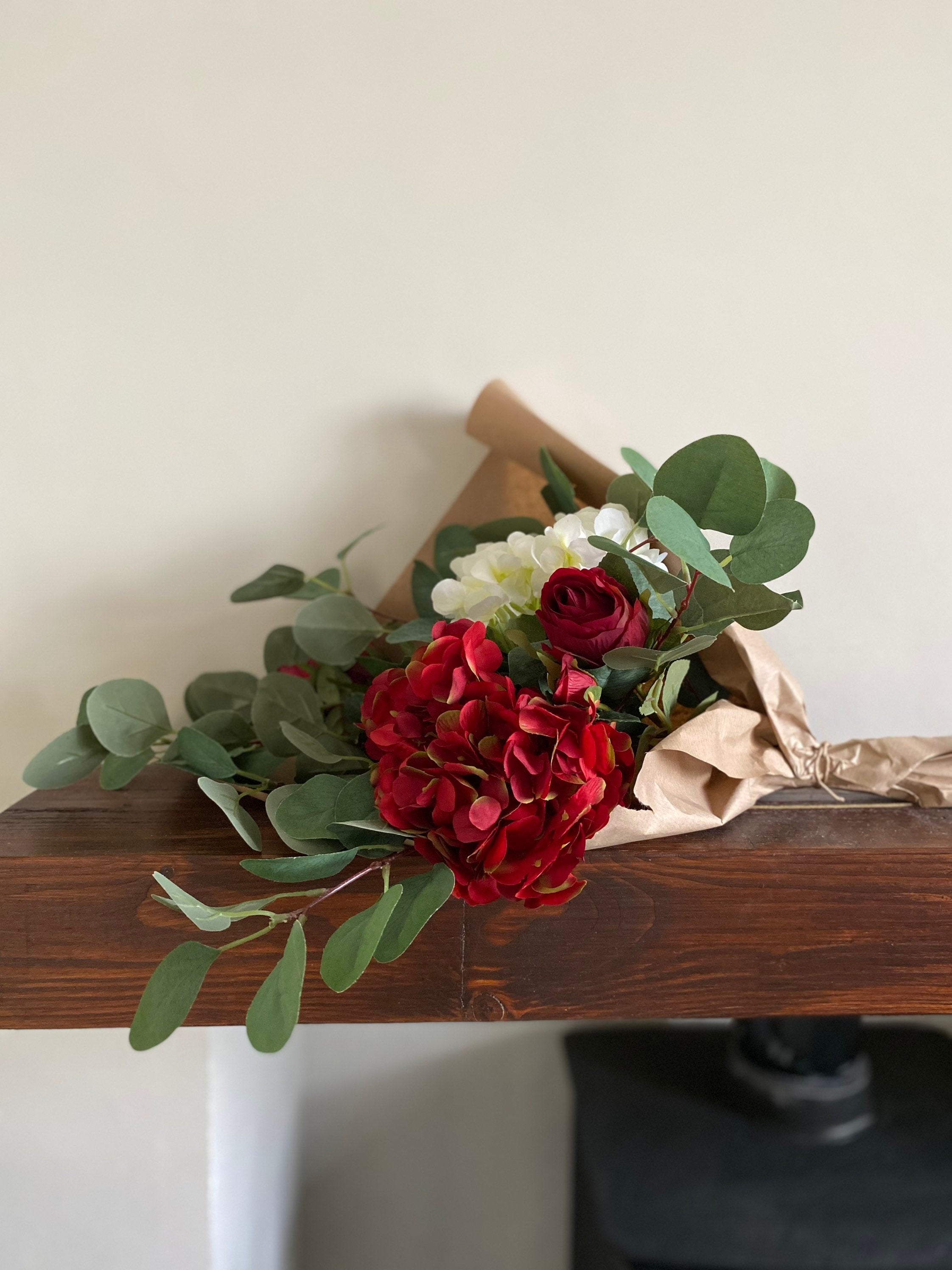 Red and Ivory Hydrangea Arrangement