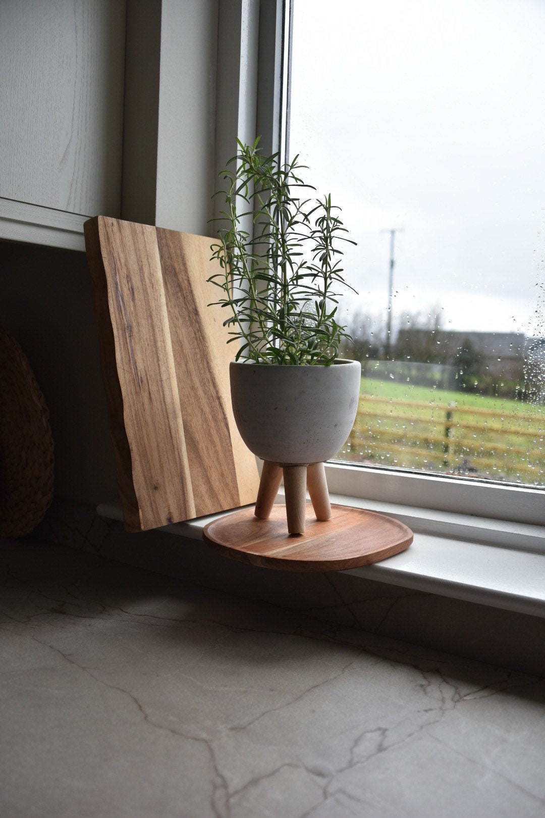 Grey Planter with Wooden legs