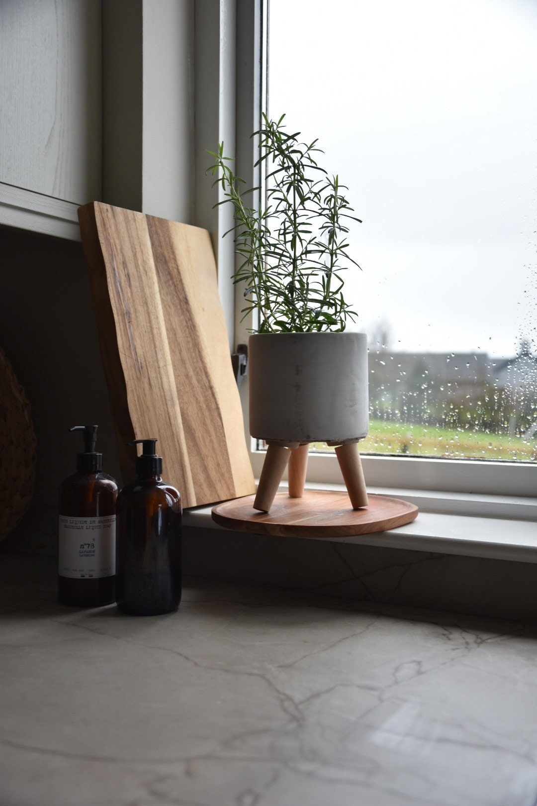 Grey Planter with Wooden legs