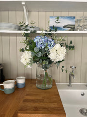 Blue and Ivory Hydrangea Flower Arrangement