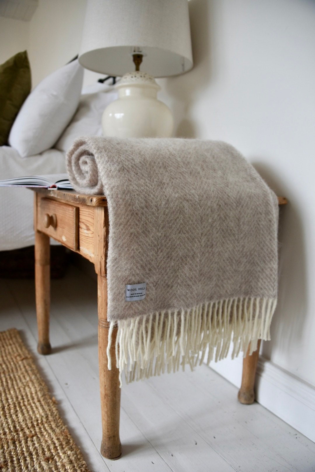 Stone Fishbone Wool Throw