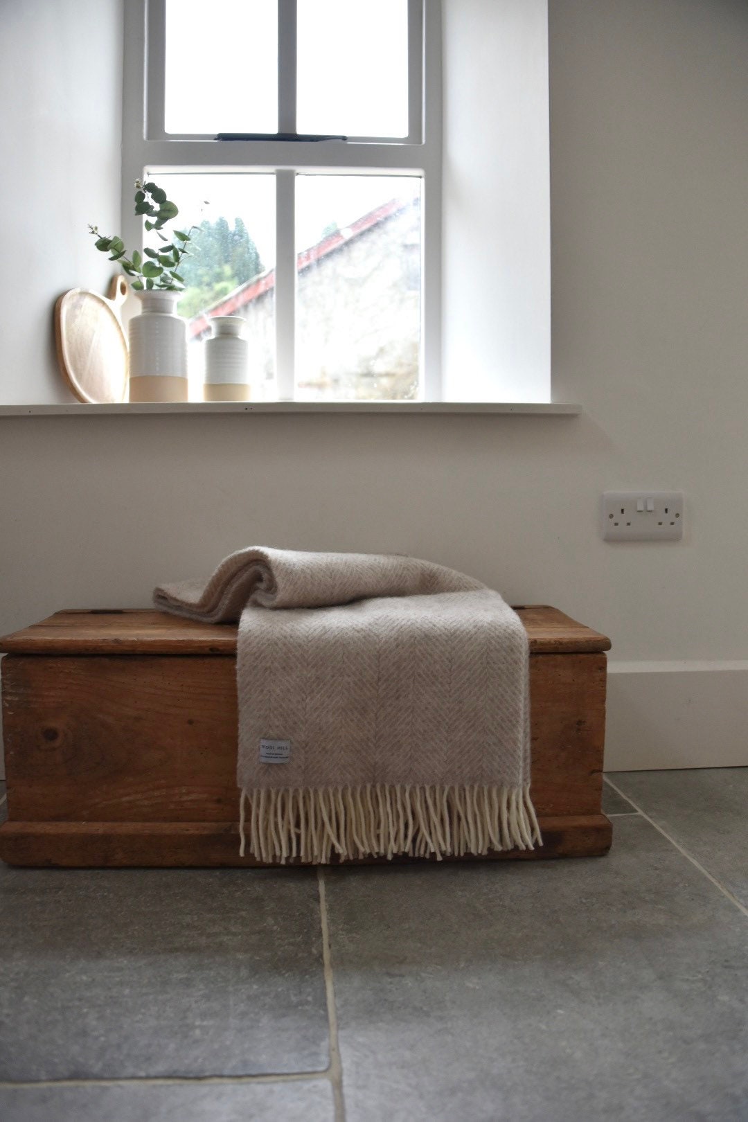 Stone Fishbone Wool Throw