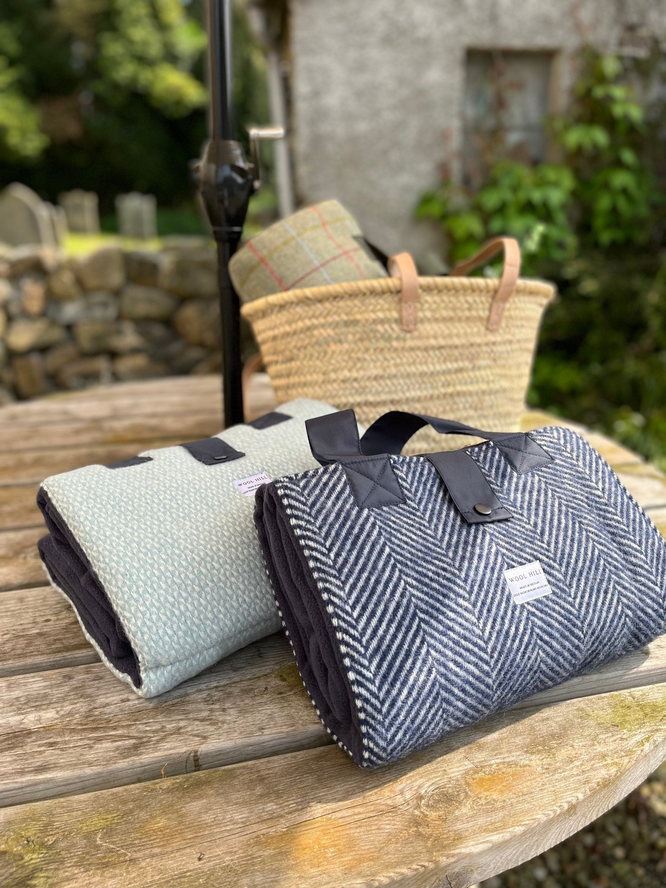 Tweed Picnic Rug- Navy Fishbone