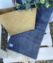 Navy Fishbone Wool Throw