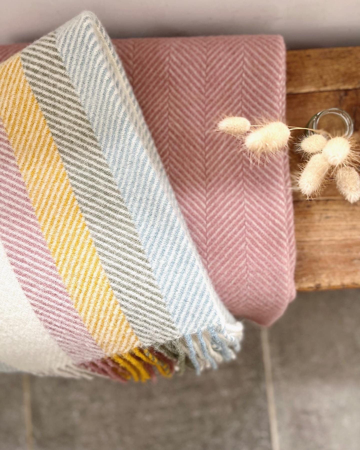 Fishbone Pastel Stripe Wool Throw