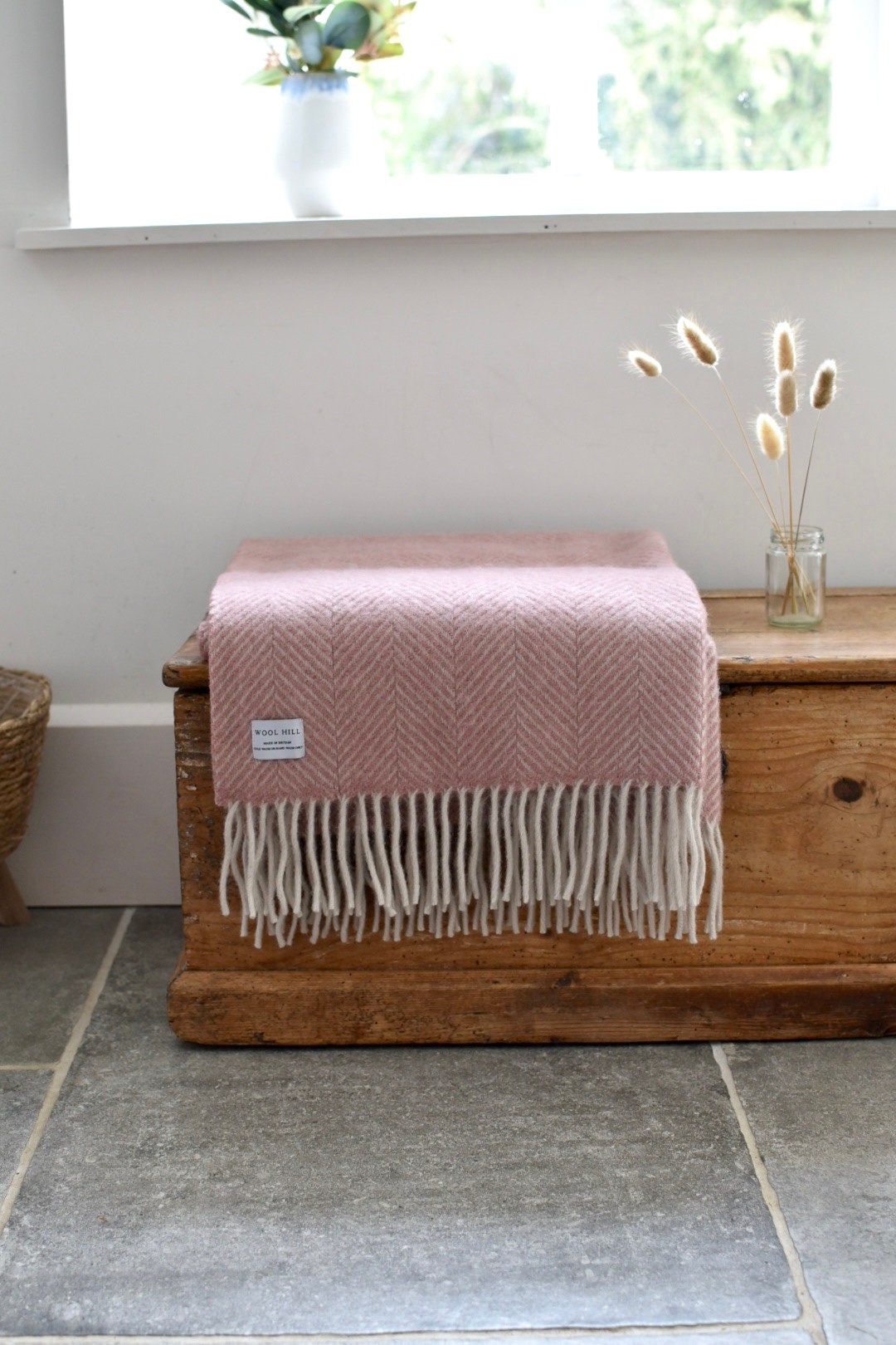 Dusky Pink Herringbone Wool Throw