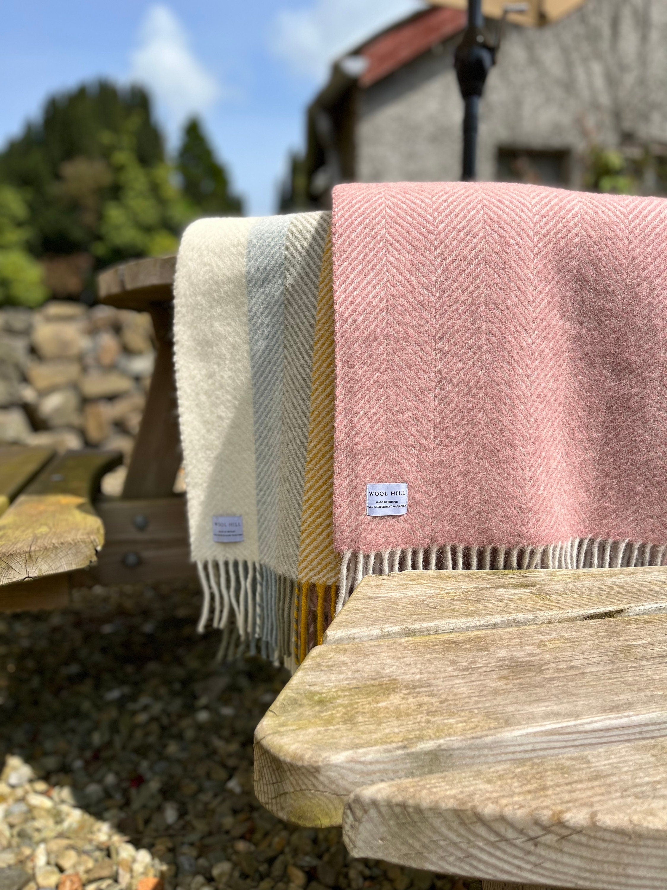 Dusky Pink Herringbone Wool Throw