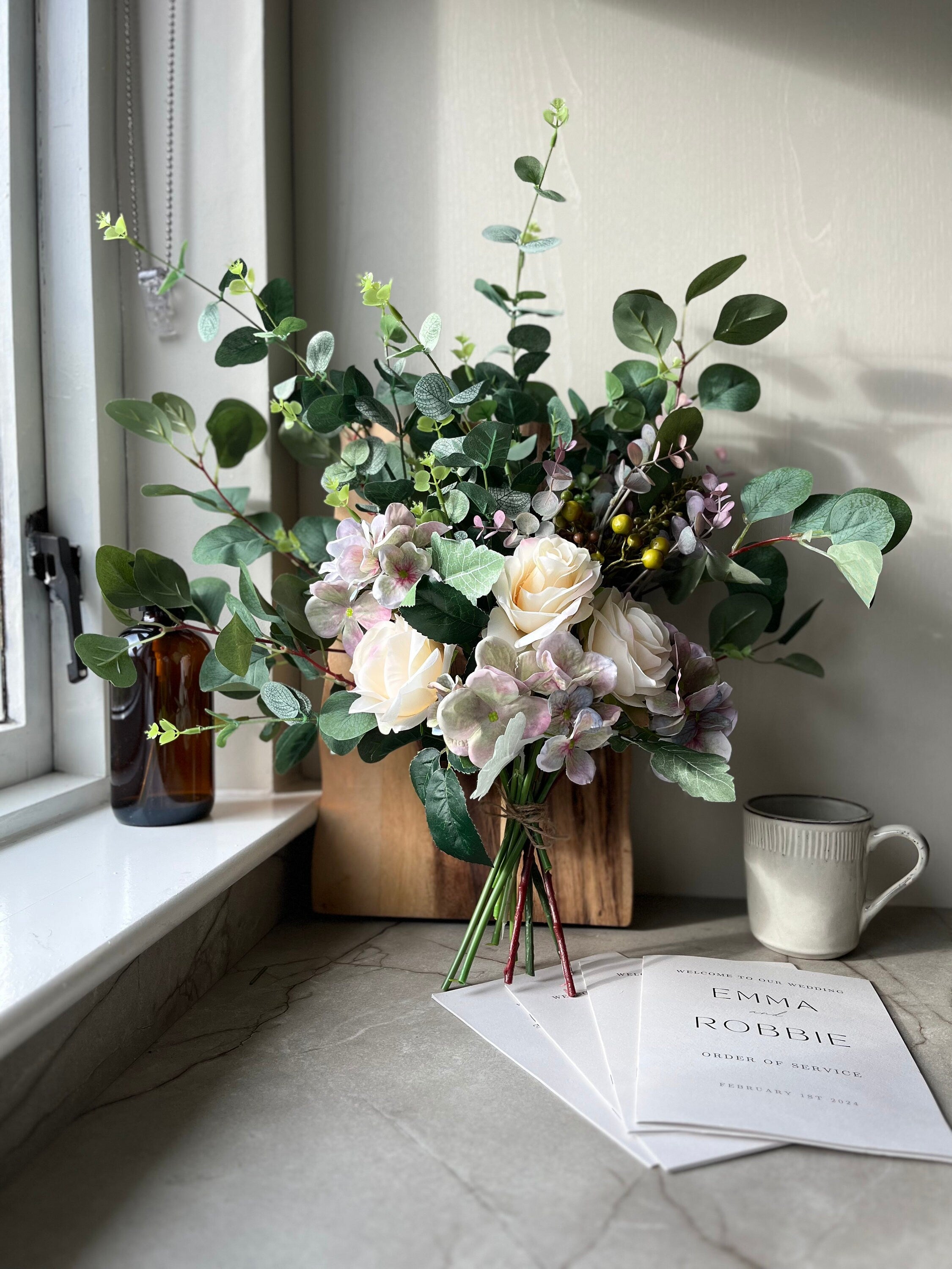 Purple Hydrangea and Rose Bouquet