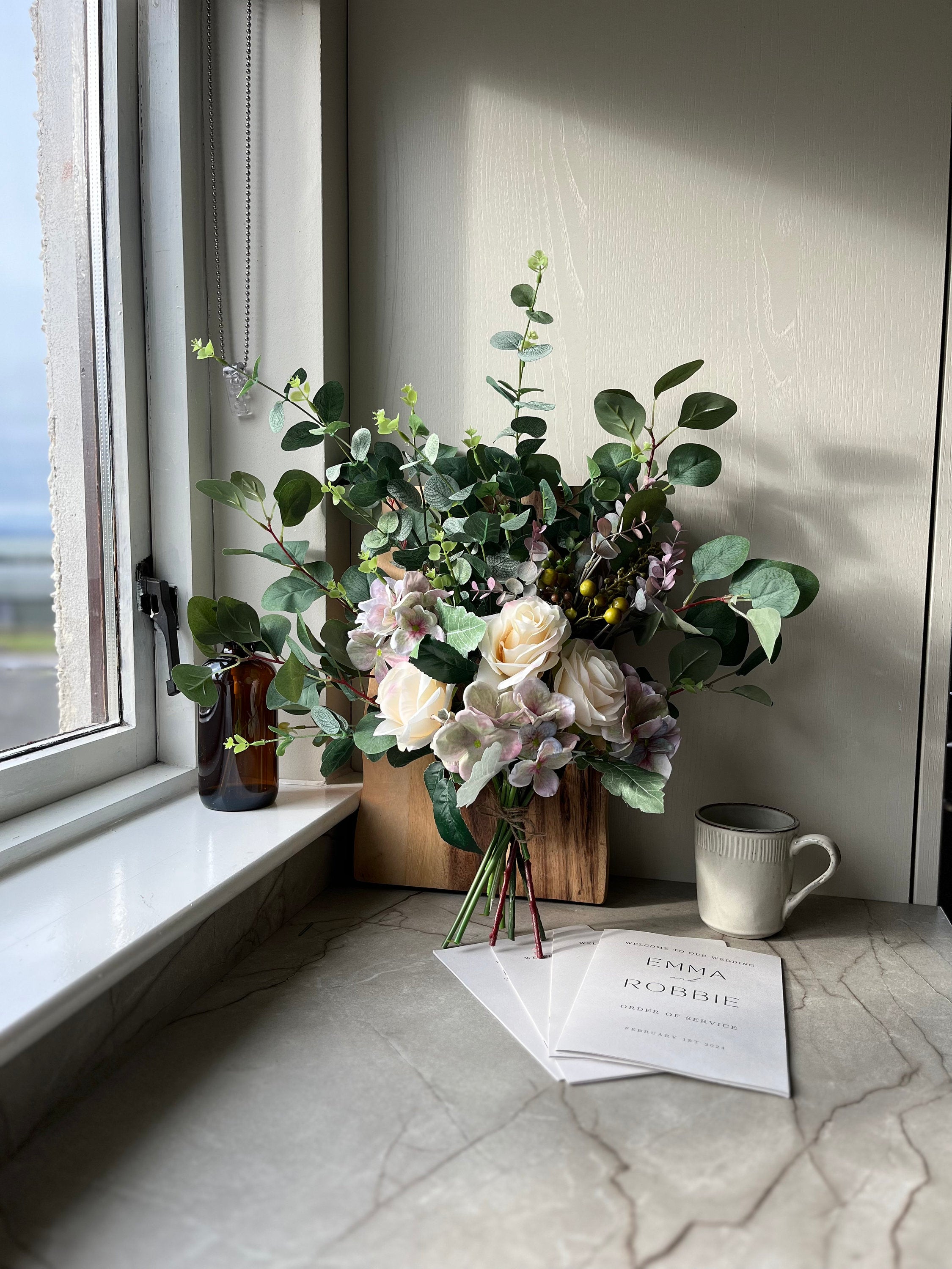 Purple Hydrangea and Rose Bouquet