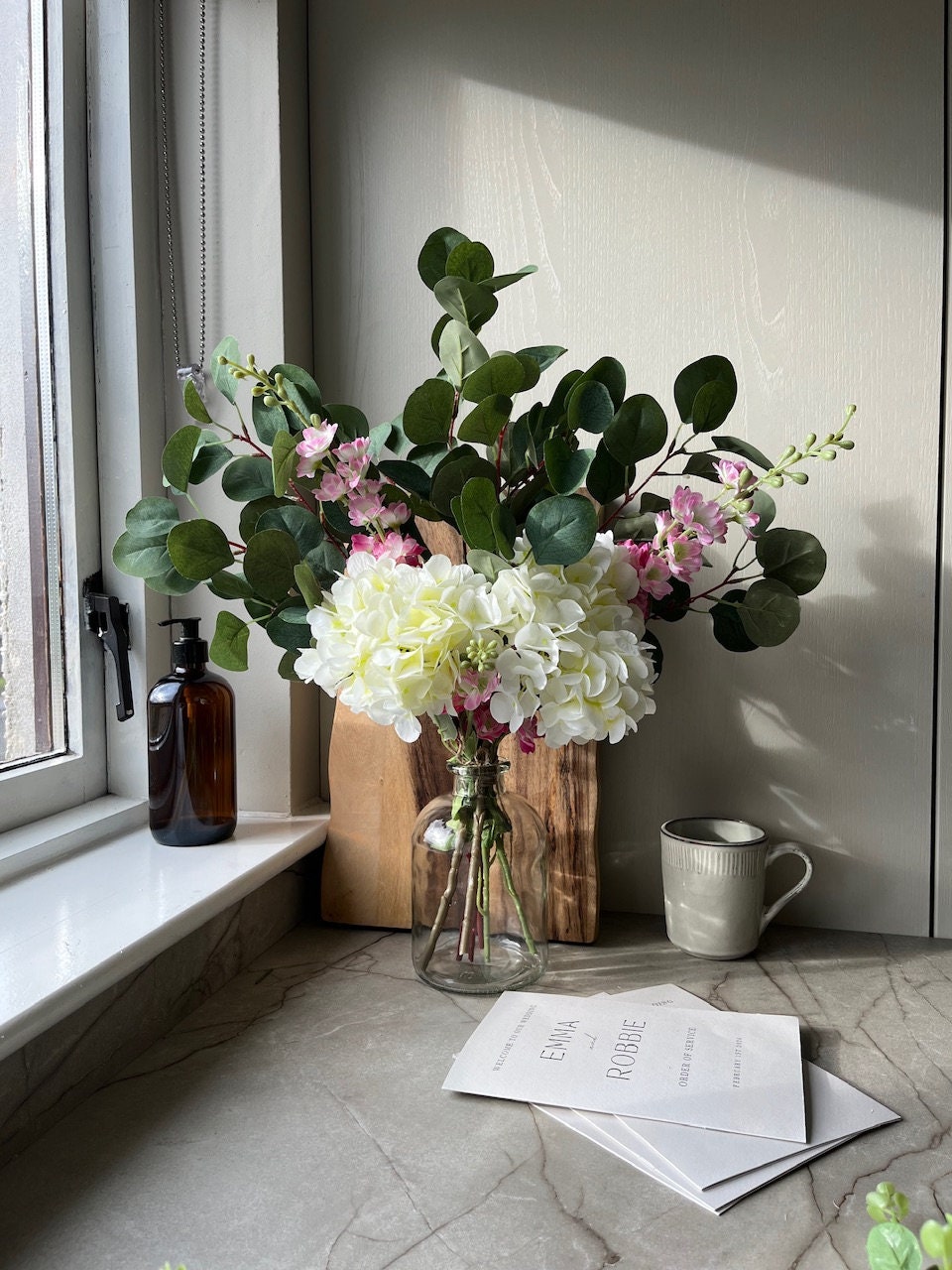 Ivory Hydrangea and Roses Flower Arrangement