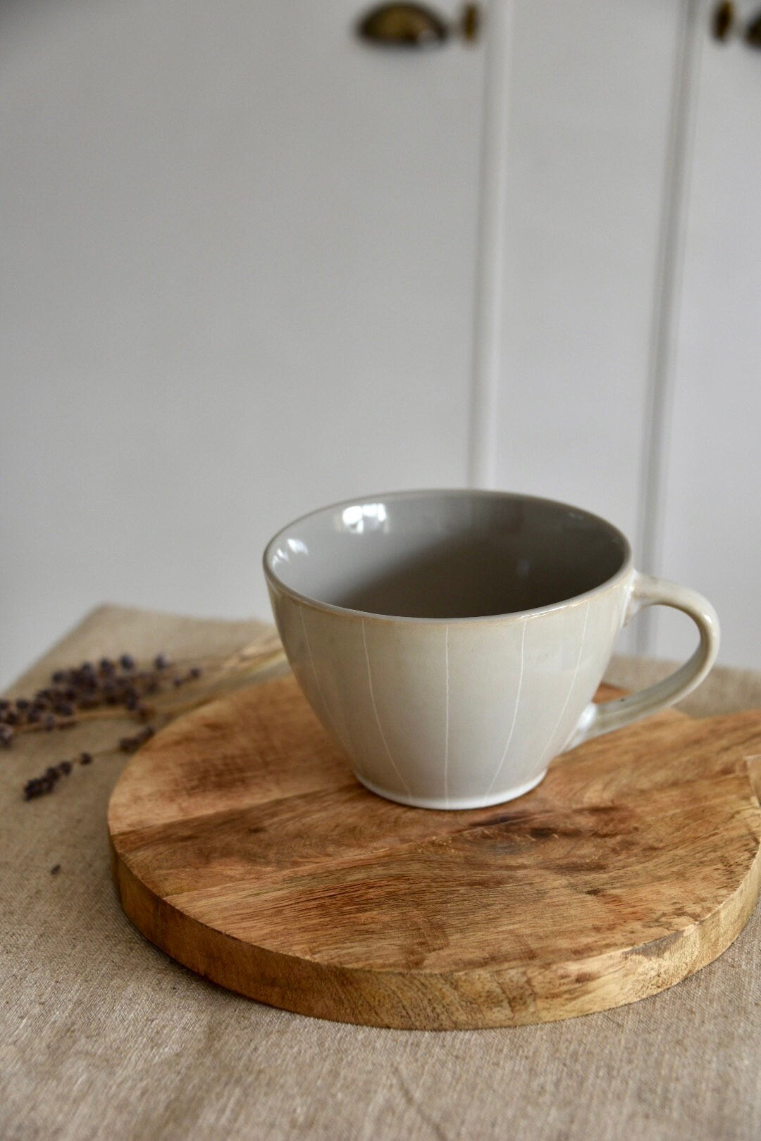 Stone Glaze Breakfast Mug With Stripes