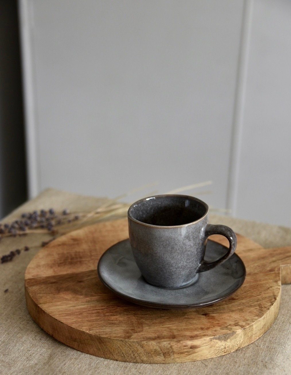 Grey Reactive Espresso Mug and Saucer