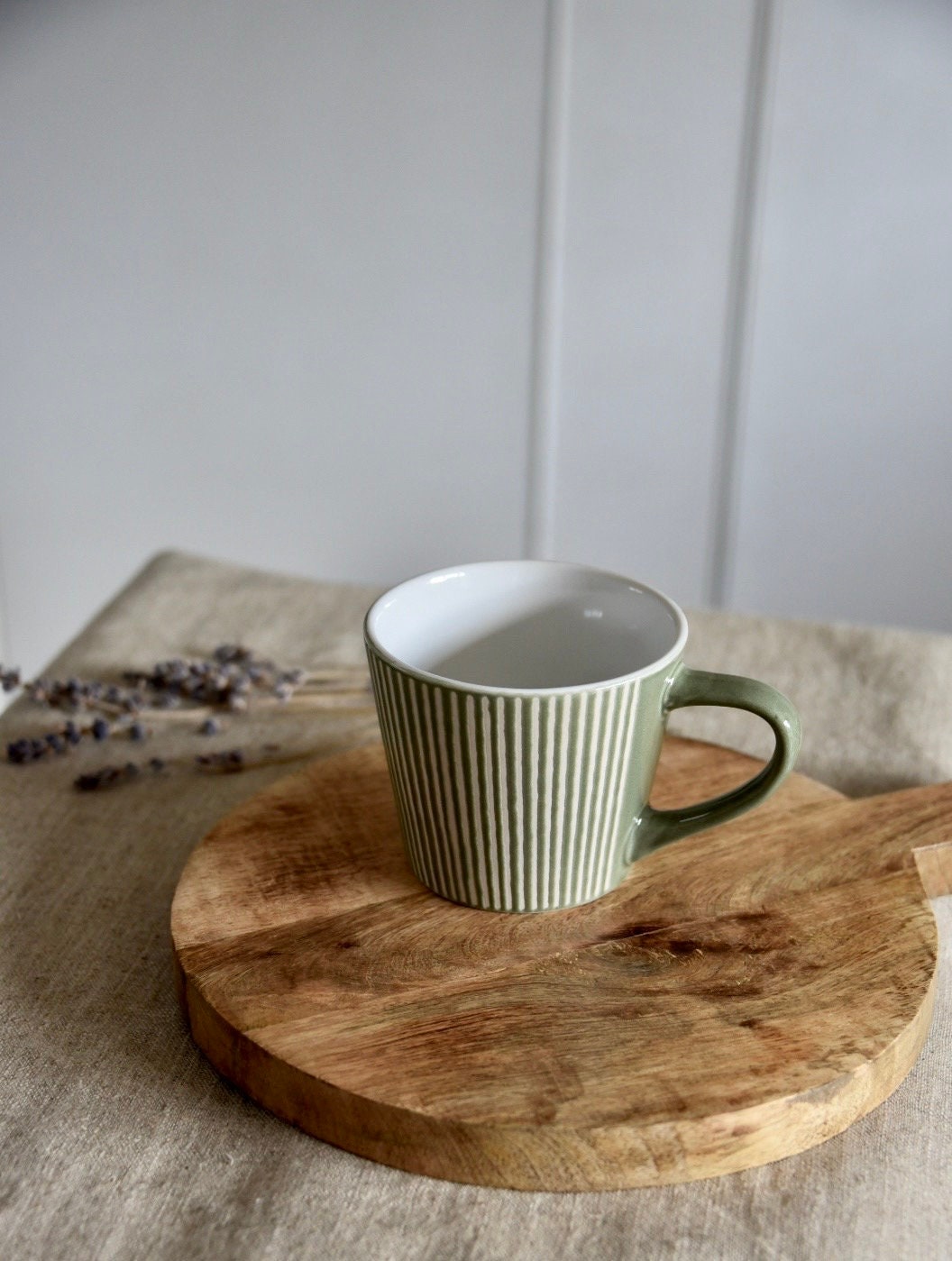 Olive Green Ribbed Ceramic Mug