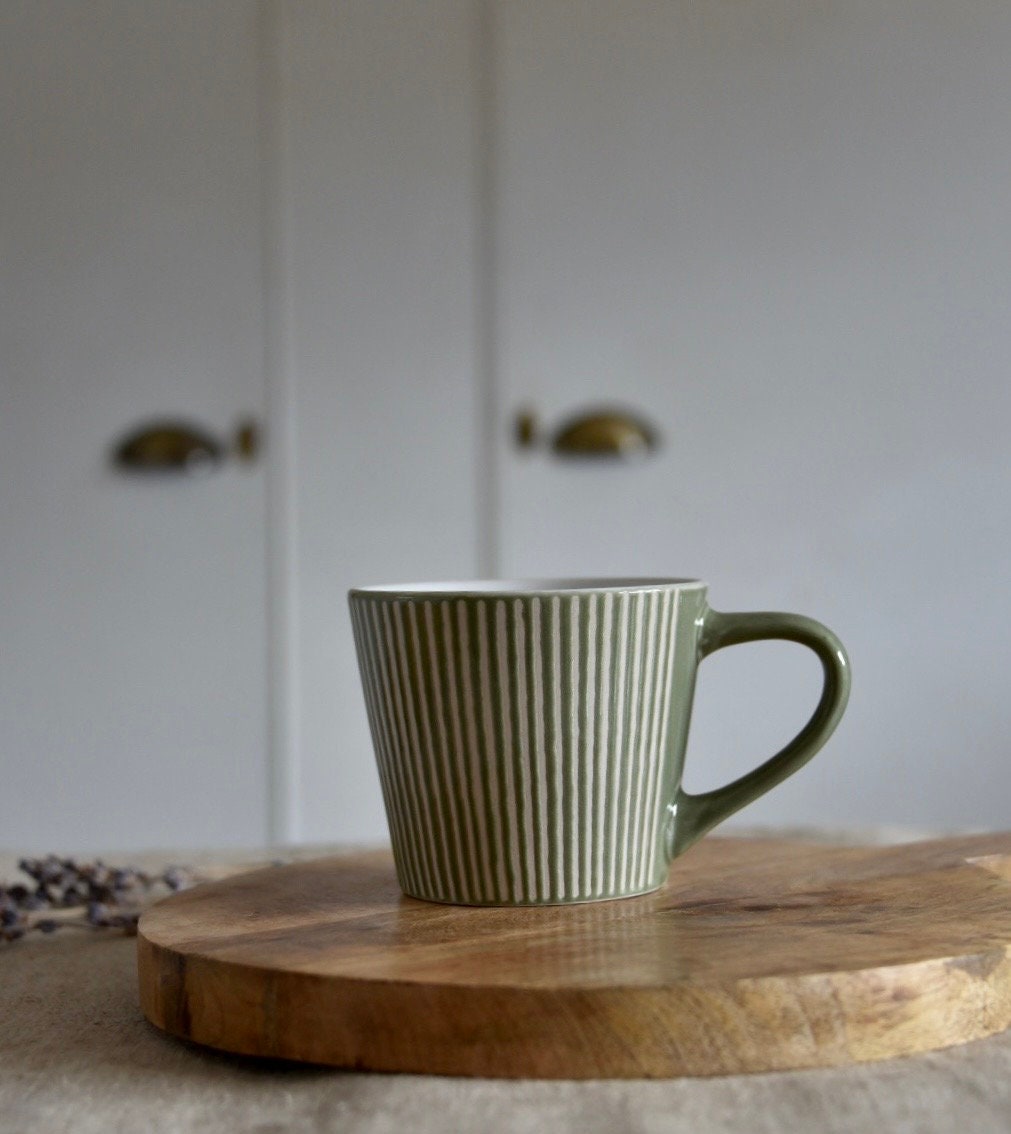 Olive Green Ribbed Ceramic Mug