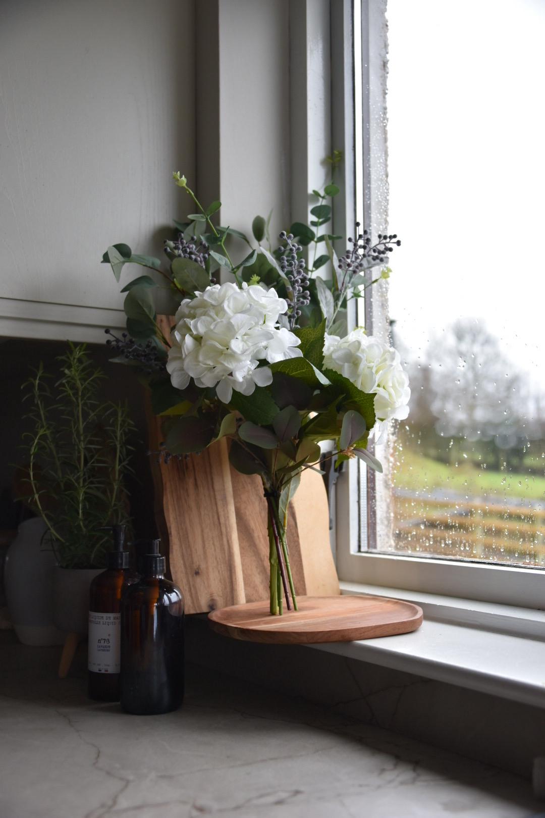 Ivory Hydrangea and Purple Berry Flower Arrangement