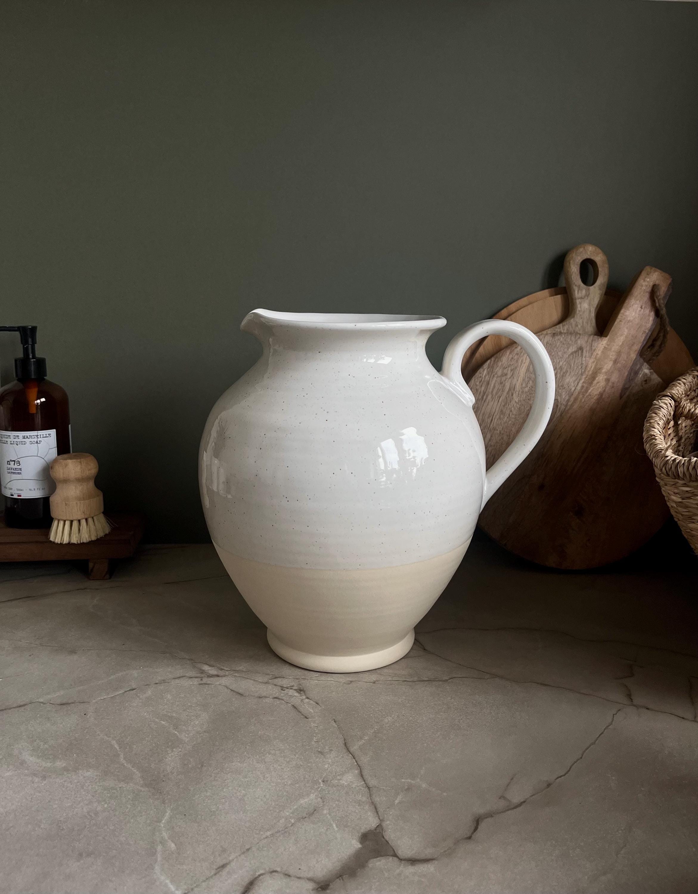 Large Milk White Stoneware Pitcher