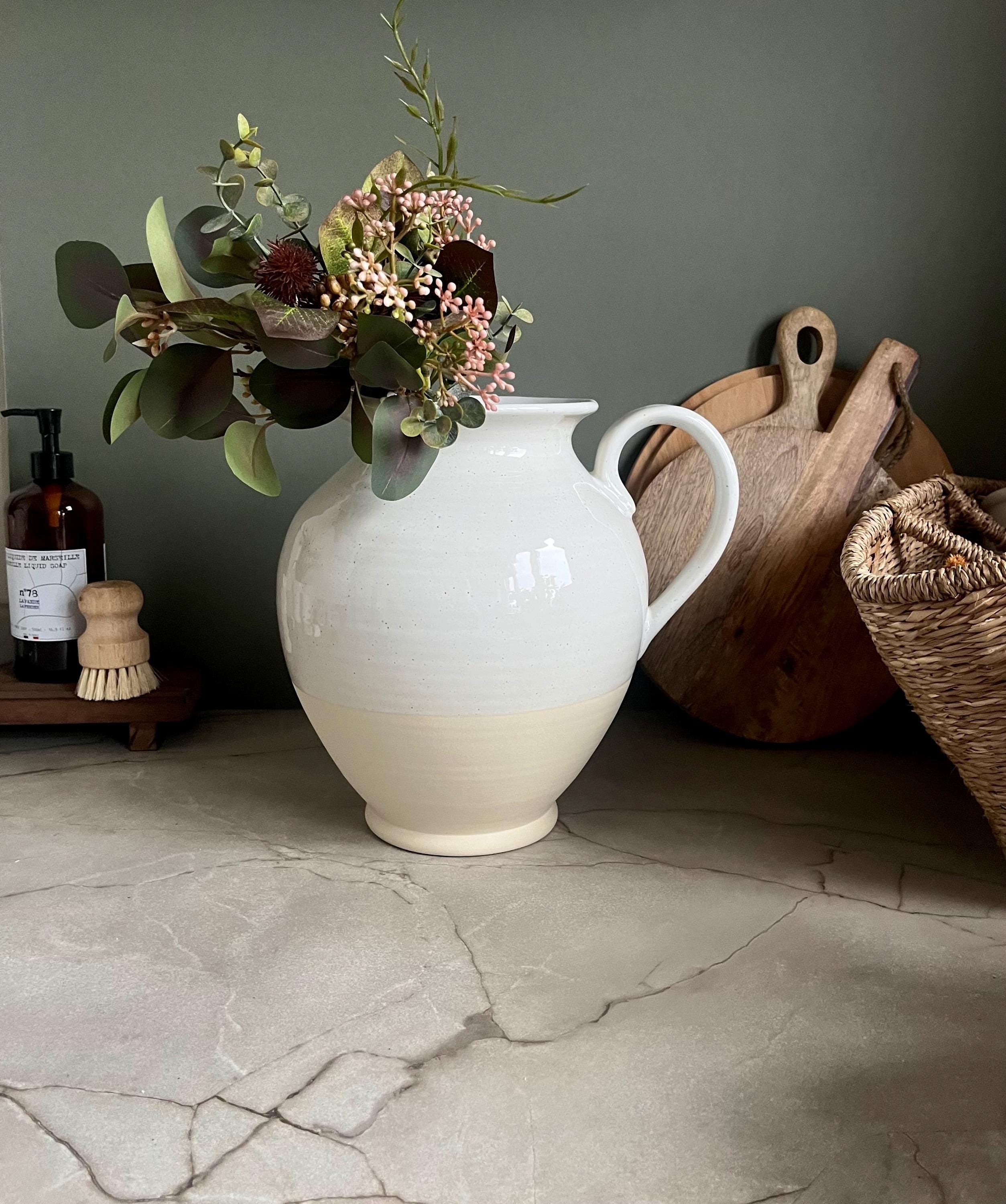 Large Milk White Stoneware Pitcher