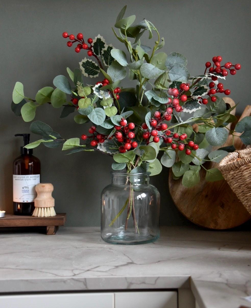 Snow and Holly Red Berry Natural Winter Flowers