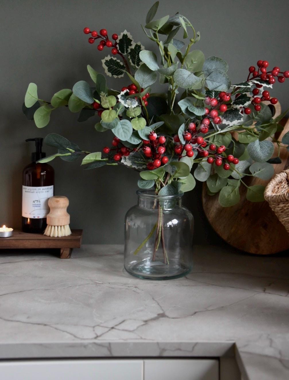Snow and Holly Red Berry Natural Winter Flowers