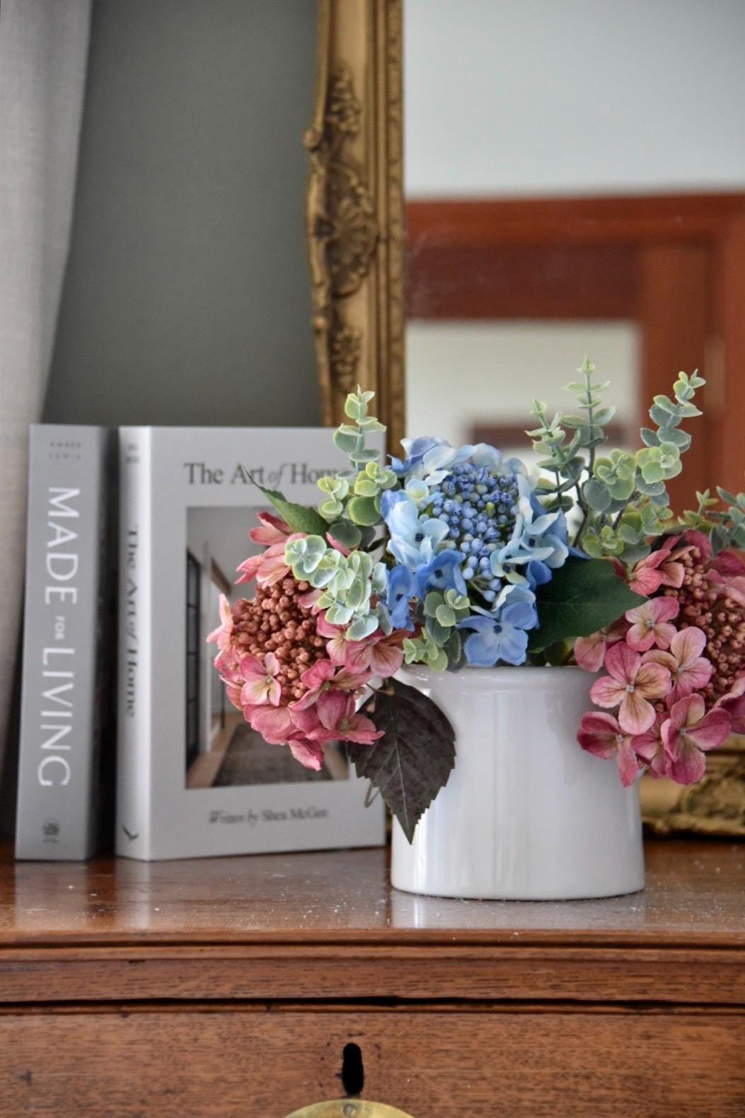 Pink and Blue Dried Hydrangea Bouquet