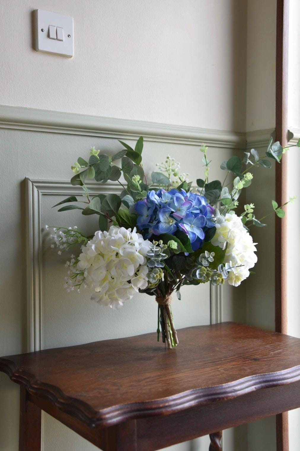 Blue and White Hydrangea Flower Arrangement