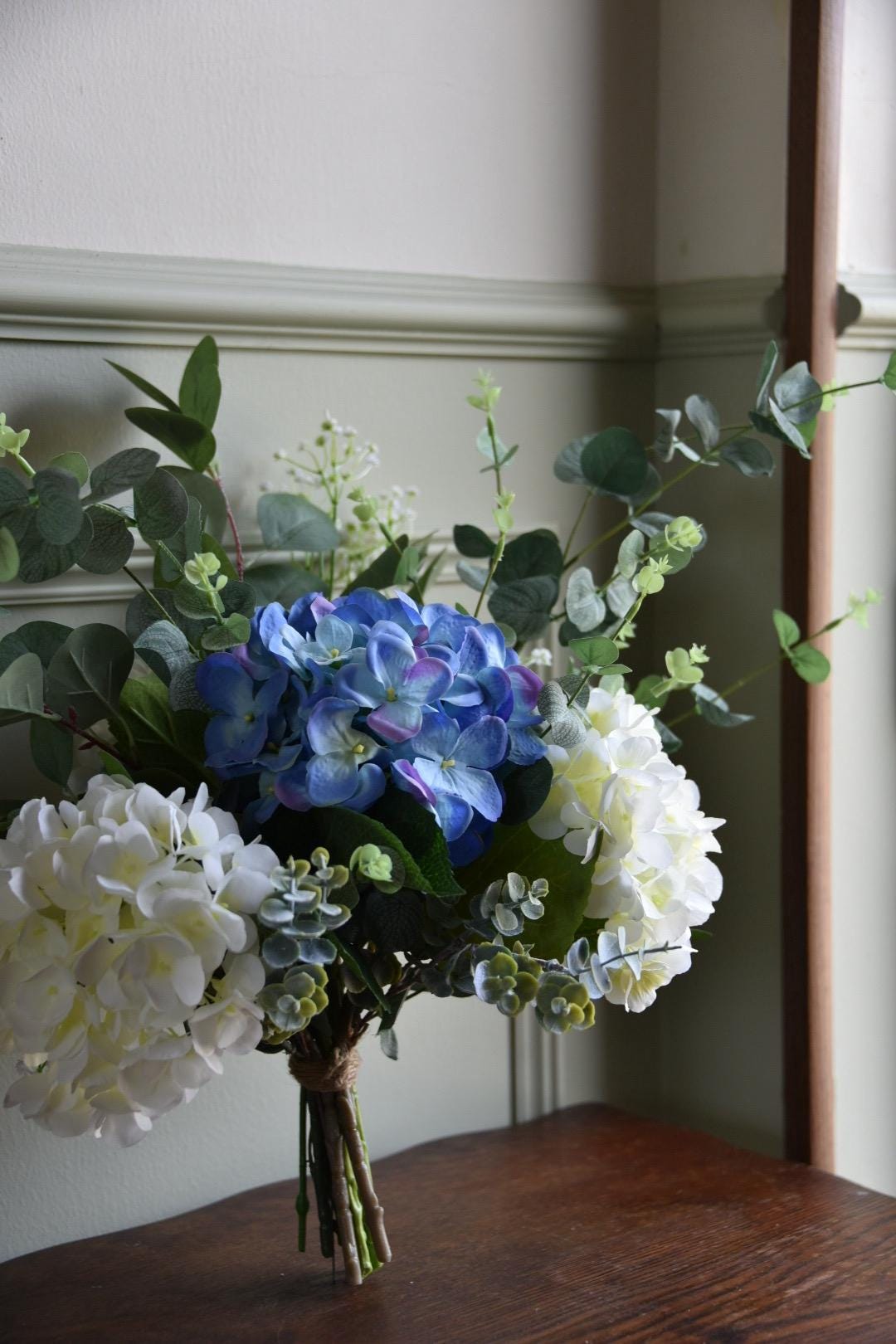 Blue and White Hydrangea Flower Arrangement