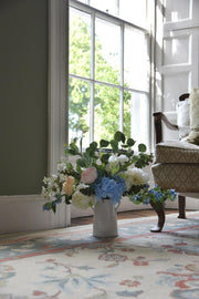 Colourful Faux Wildflower Bouquet: Pink Roses, Blue Hydrangea and Eucalyptus