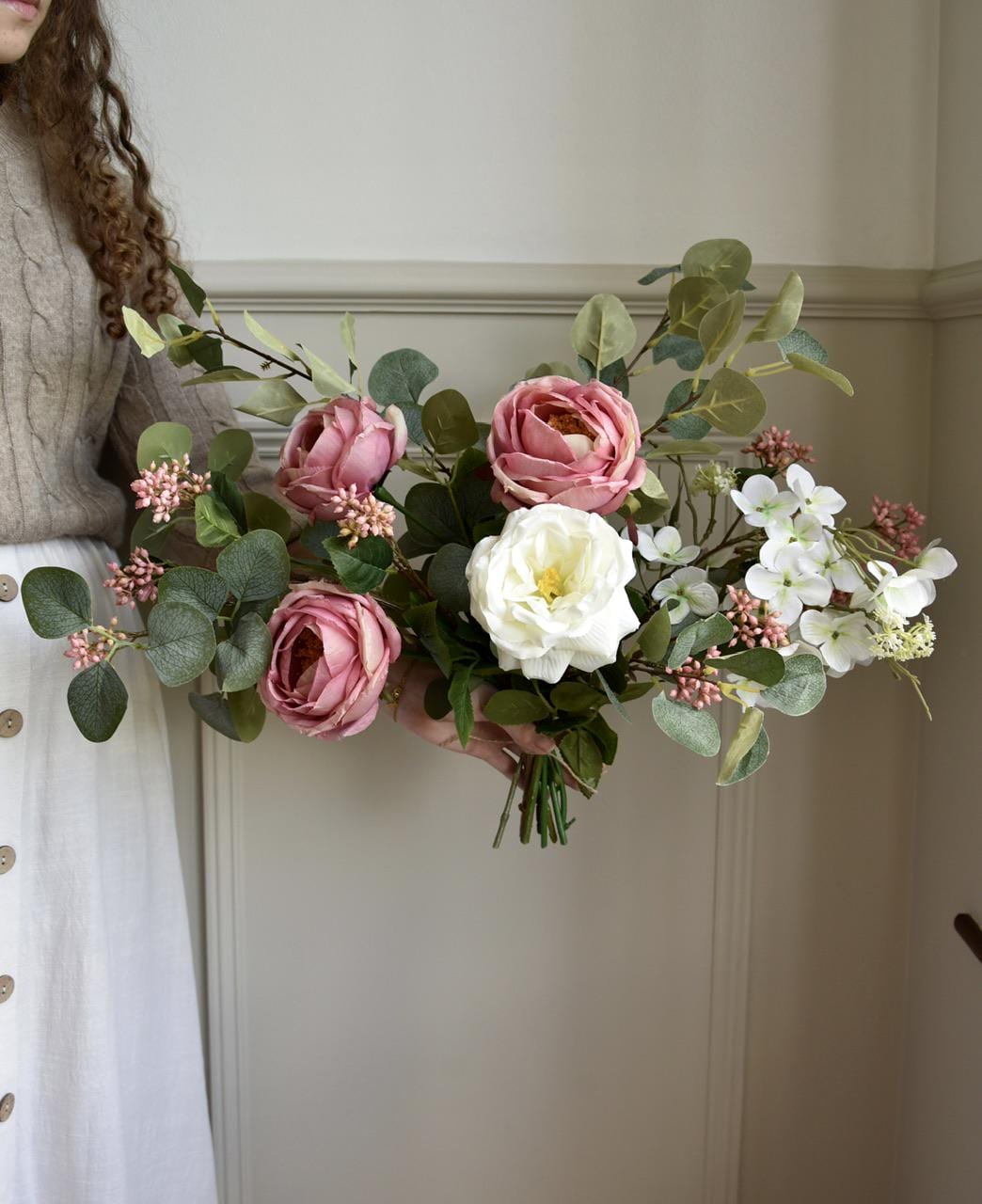 Pink and Ivory Peony Rose Bridal Bouquet
