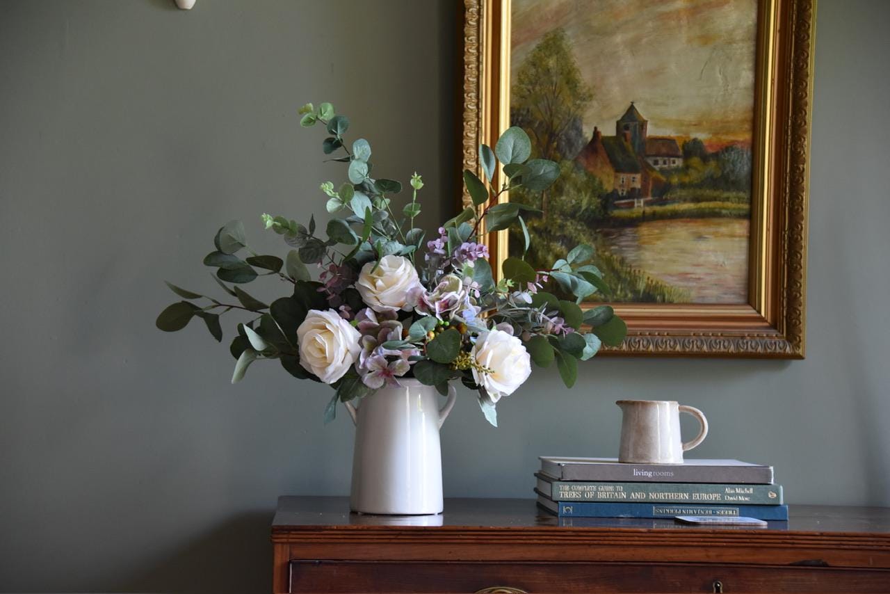Ivory Rose and Purple Flower Arrangement