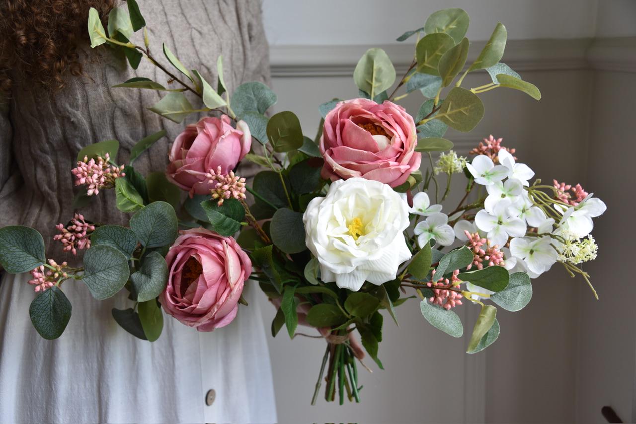 Pink and Ivory Peony Rose Bridal Bouquet