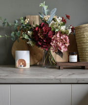 Rich Burgundy and Pink Hydrangea and Berry Flower Arrangement with Foliage