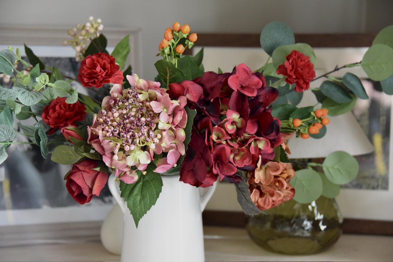 Handmade Red Hydrangea & Berry Floral Arrangement