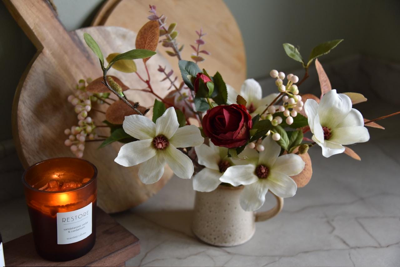 Autumn Red and Cream Floral Display