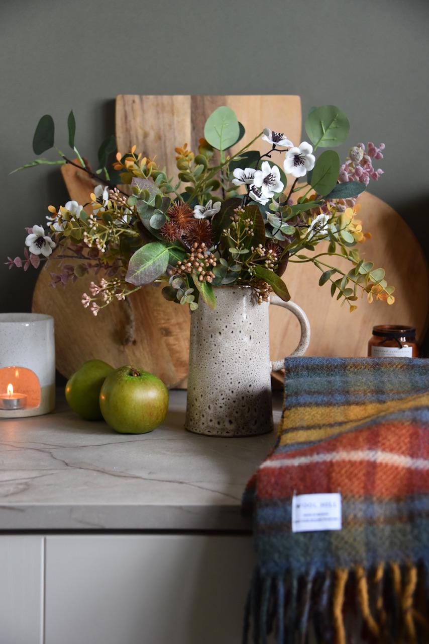 Faux Harvest Bunch with Thistles and Blossom