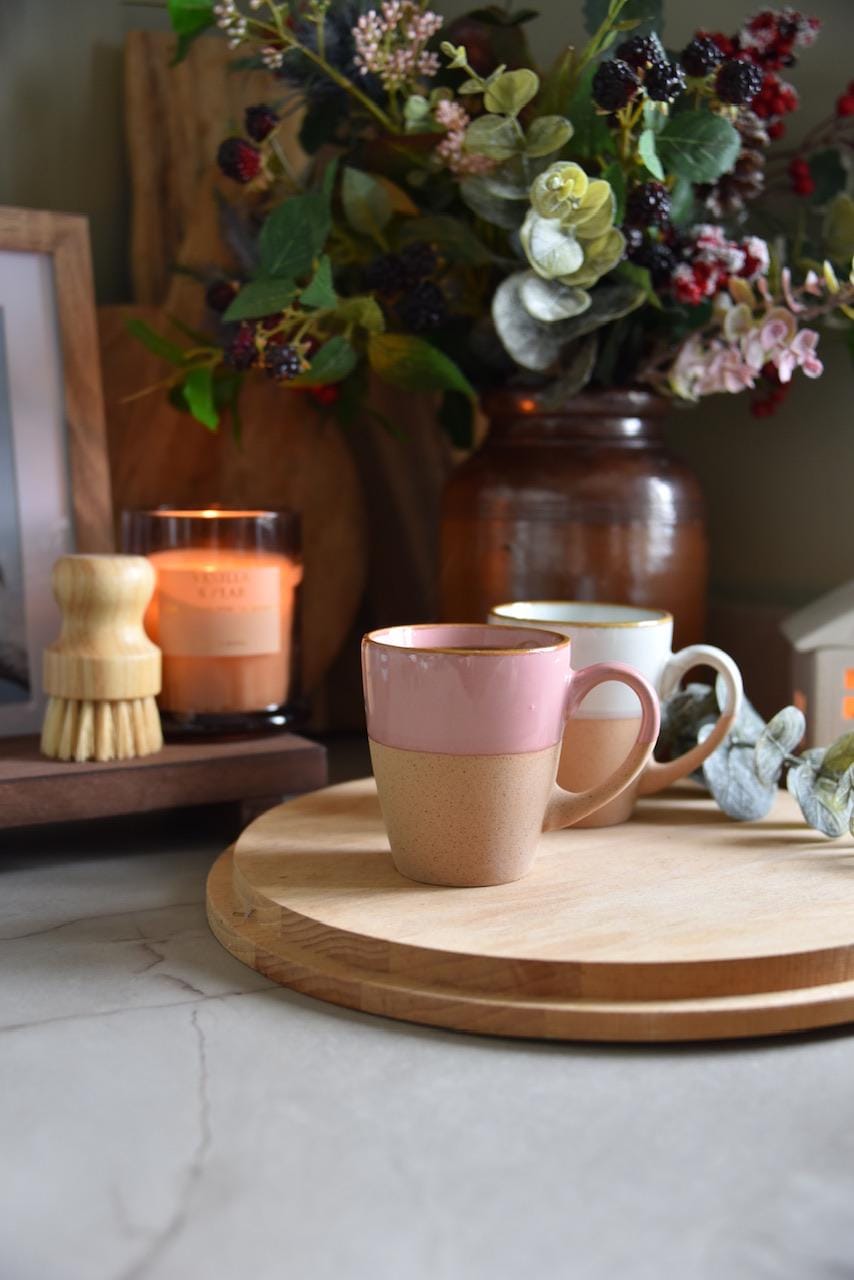 Artisan Mug Gift Set with Handmade Art Print and Bunch of Faux Flowers