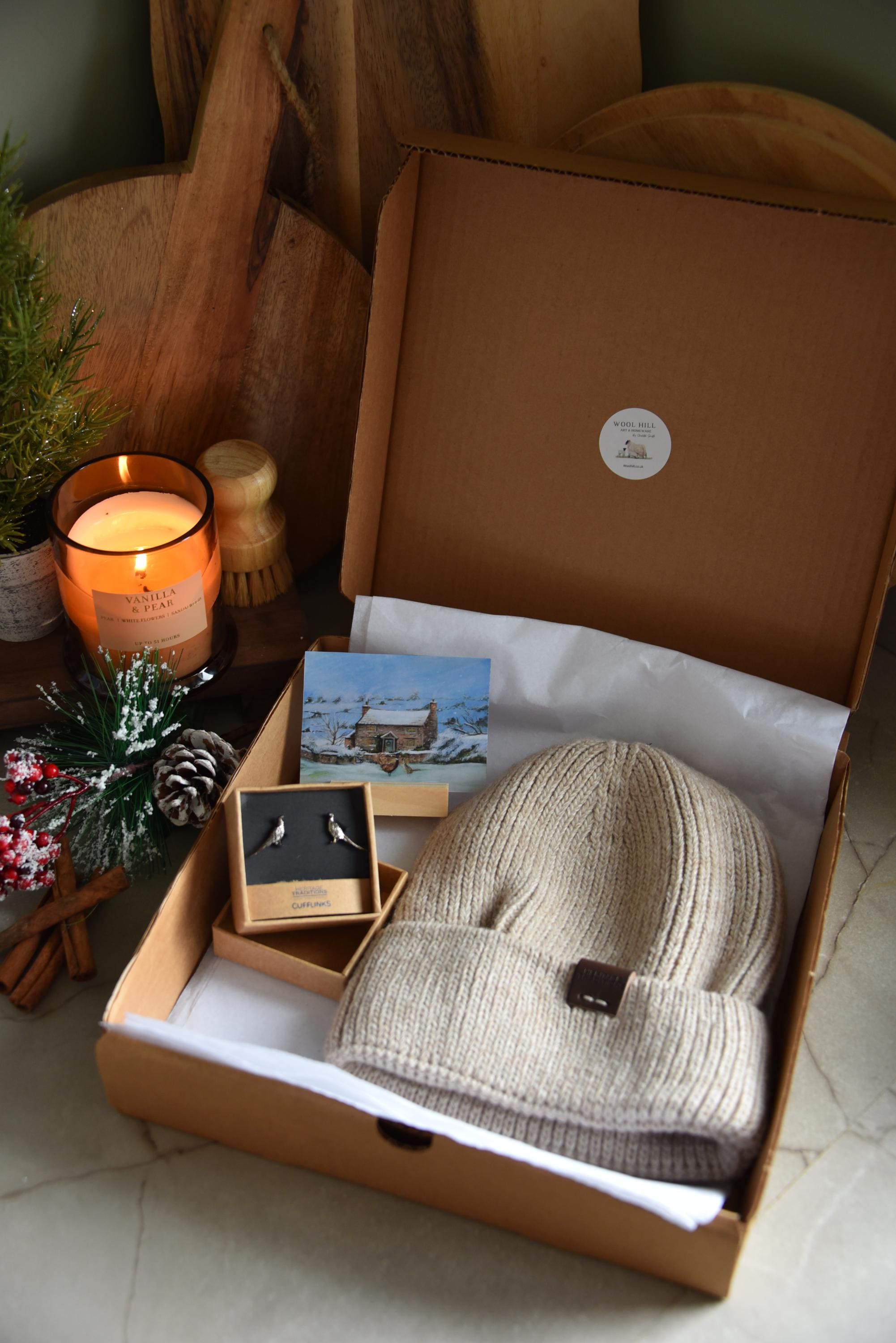 Fisherman Wool Mix Beanie Hat Gift Set with Winter Art Print