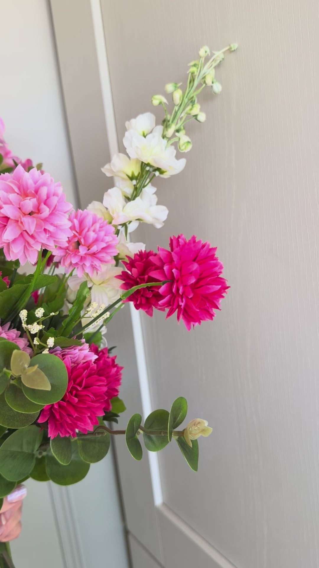 Load video: Pink Garden Glow- Chrysanthemum &amp; Eucalyptus Bouquet